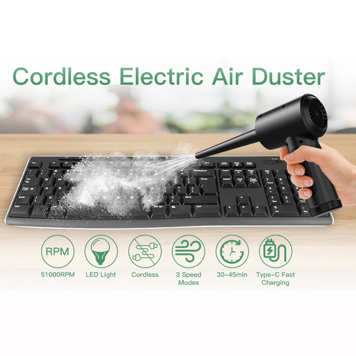 Cordless Electric Air Duster – 51000RPM Wireless Compressed Air Blower