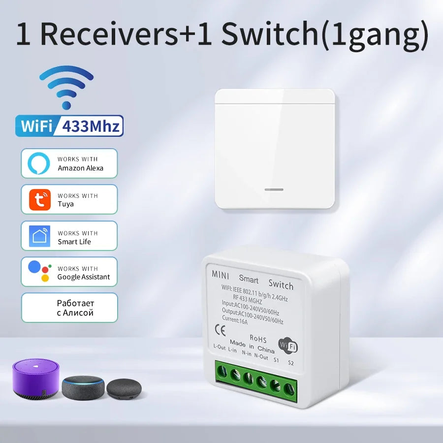 WiFi Smart Switch – Tuya LED Control, Voice & RF Remote