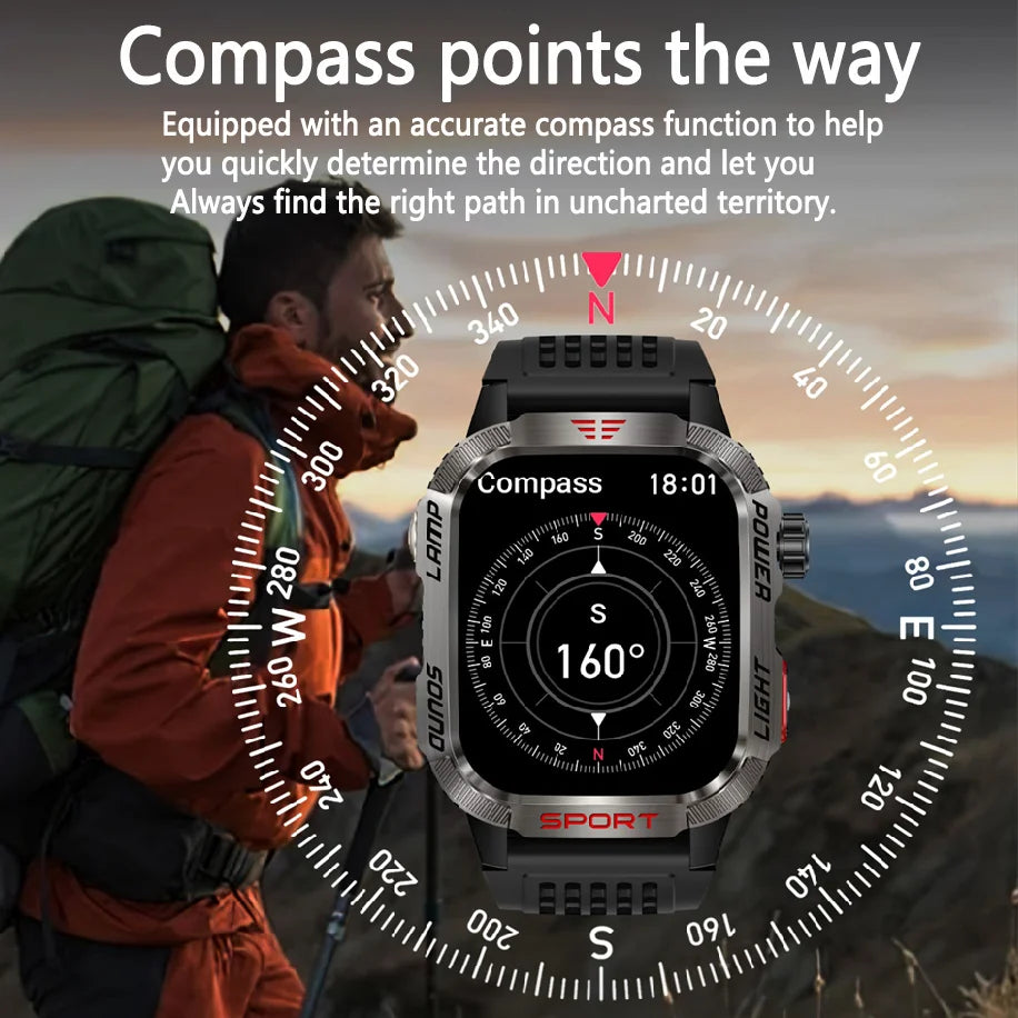 Military GPS Smartwatch for Men – Compass, Flashlight & Bluetooth Call