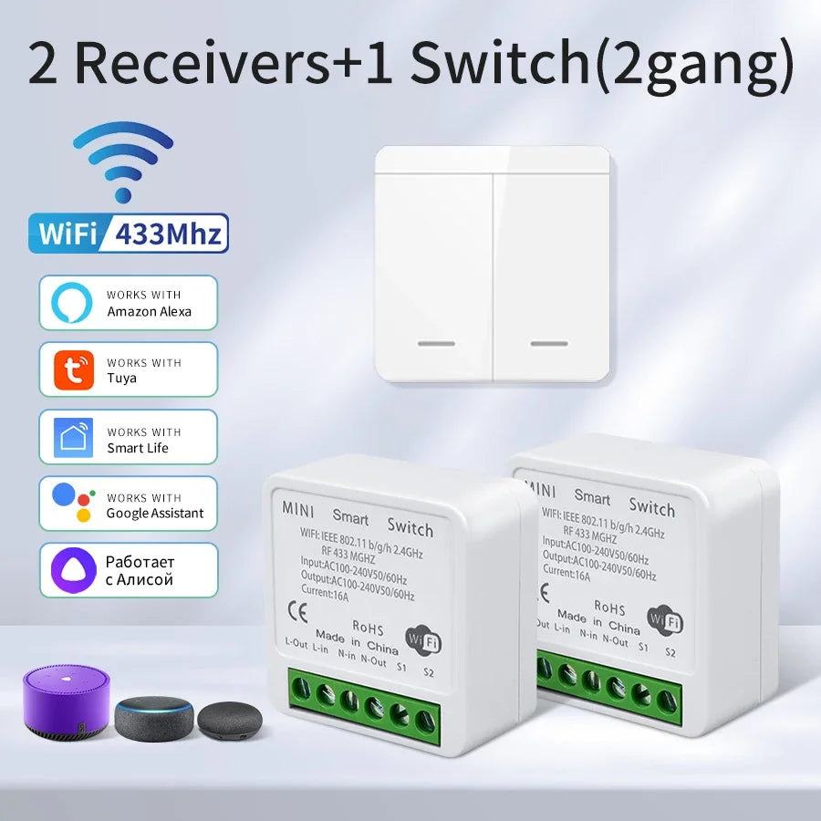 WiFi Smart Switch – Tuya LED Control, Voice & RF Remote