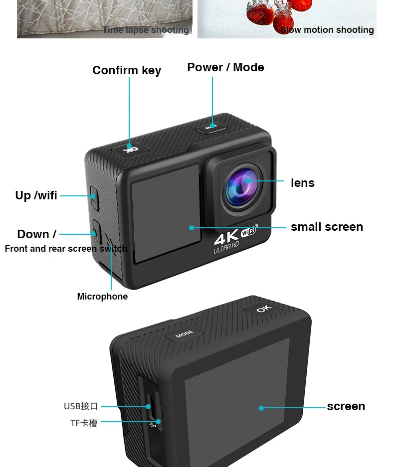 4K Ultra HD Action Camera – 2" Waterproof Helmet Sport Cam