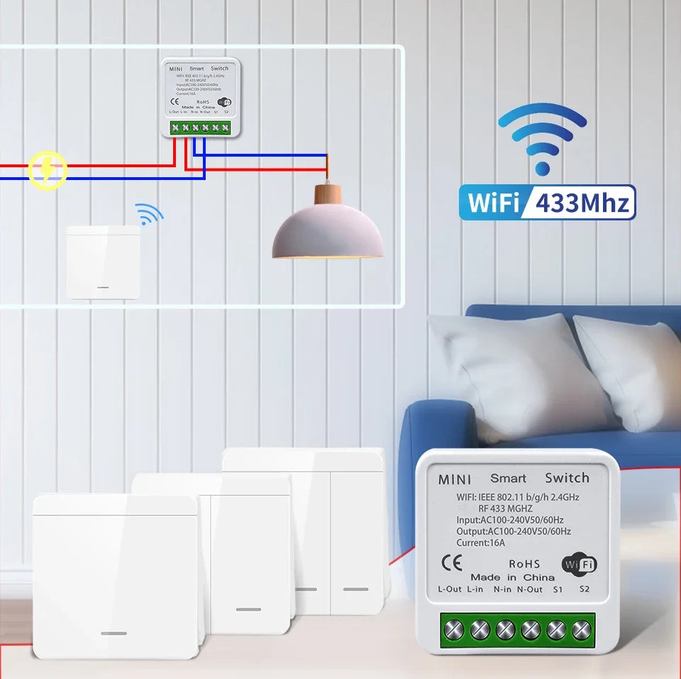 WiFi Smart Switch – Tuya LED Control, Voice & RF Remote