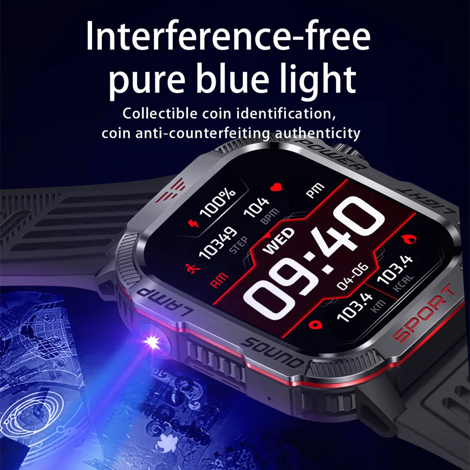 Military GPS Smartwatch for Men – Compass, Flashlight & Bluetooth Call
