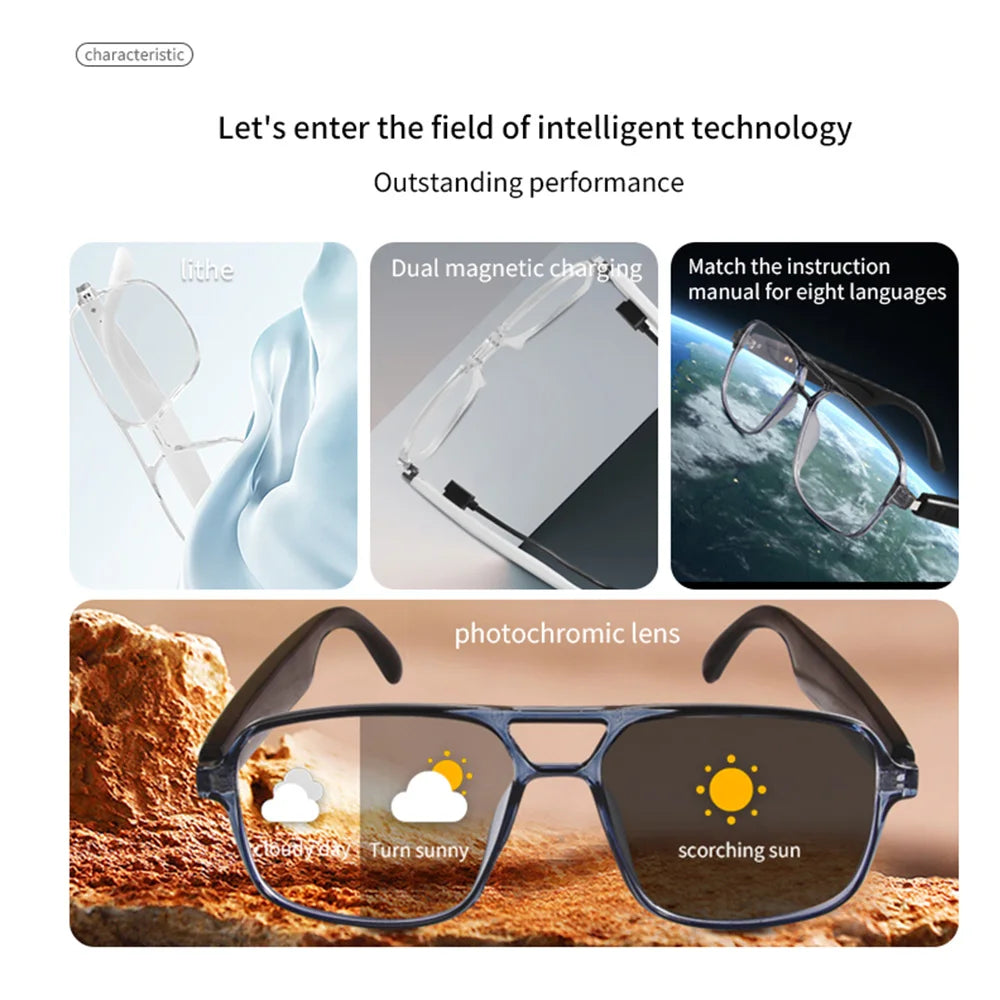 Smart Audio Glasses – Bluetooth, Anti-UV, Color-Changing Lenses