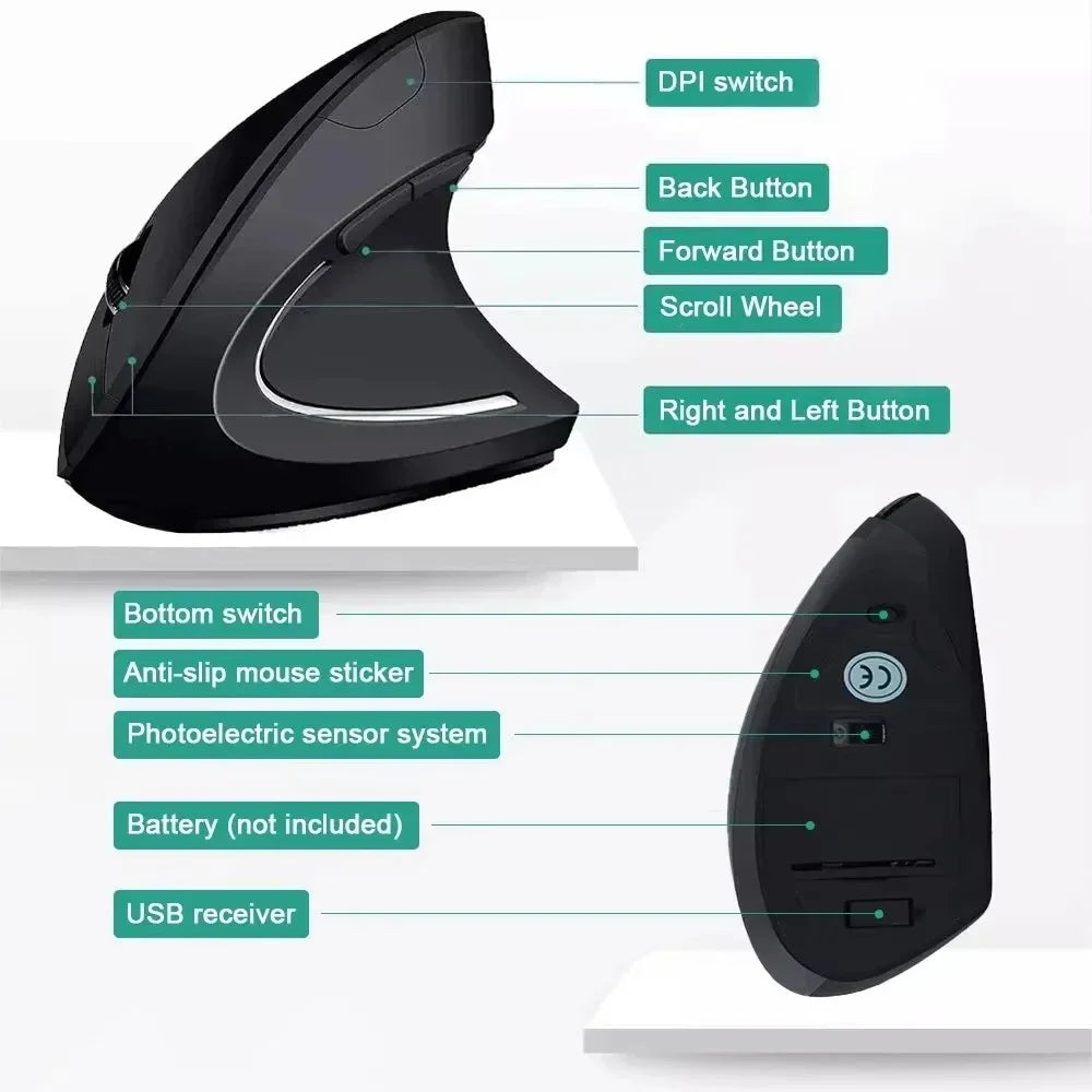 Ergonomic Vertical Wireless Mouse – 2.4GHz