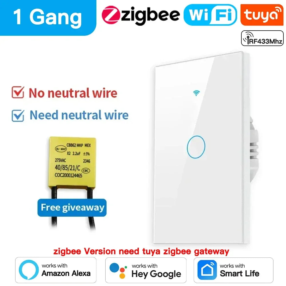 TNCE Tuya WiFi/Zigbee Wall Switch – 1/2/3/4 Gang
