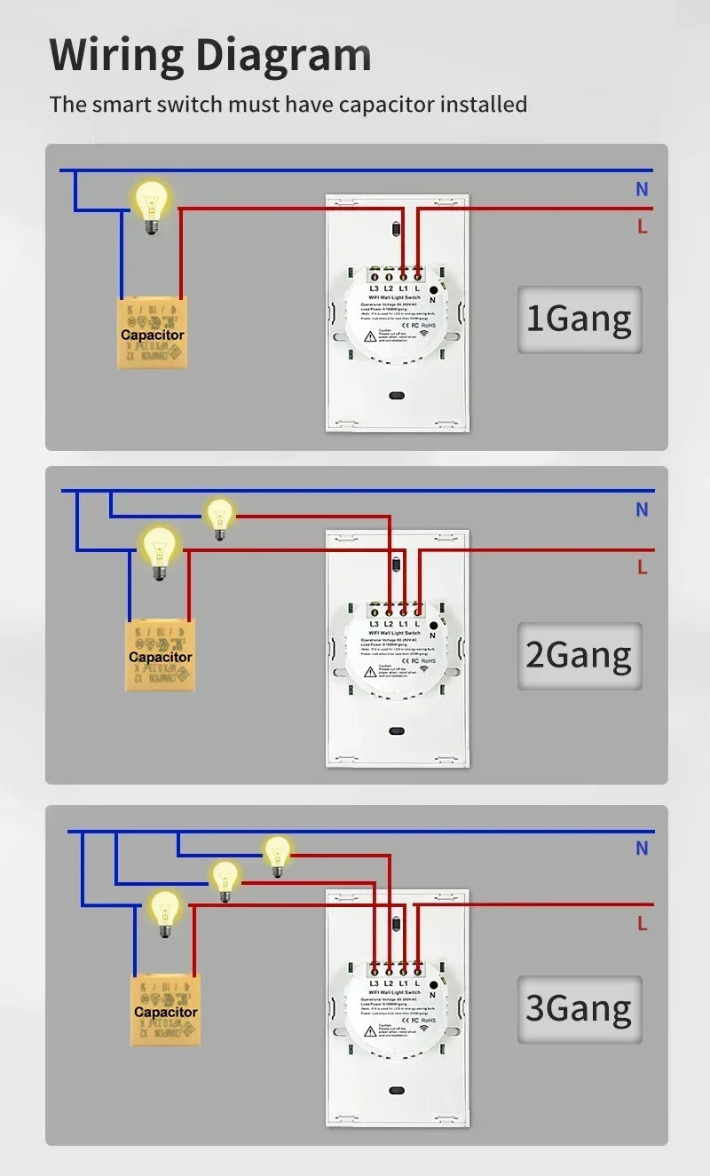 TNCE Tuya WiFi/Zigbee Wall Switch – 1/2/3/4 Gang
