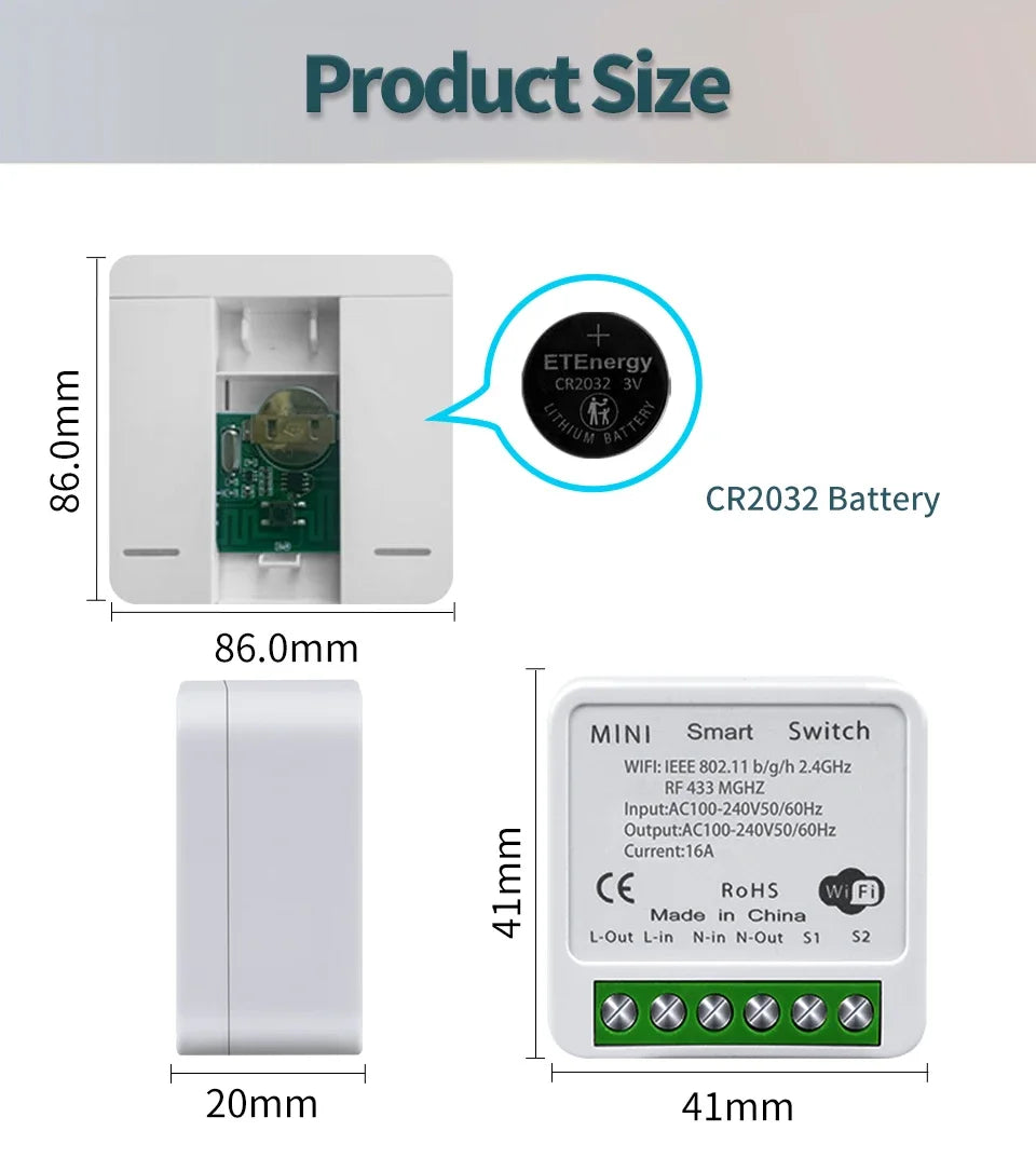 WiFi Smart Switch – Tuya LED Control, Voice & RF Remote