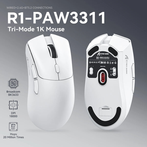 Attack Shark R1 Wireless Gaming Mouse – PAW3311 Sensor & Tri-Mode