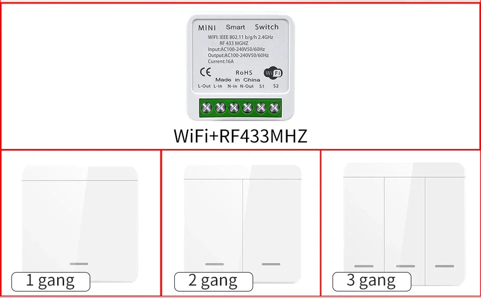 WiFi Smart Switch – Tuya LED Control, Voice & RF Remote
