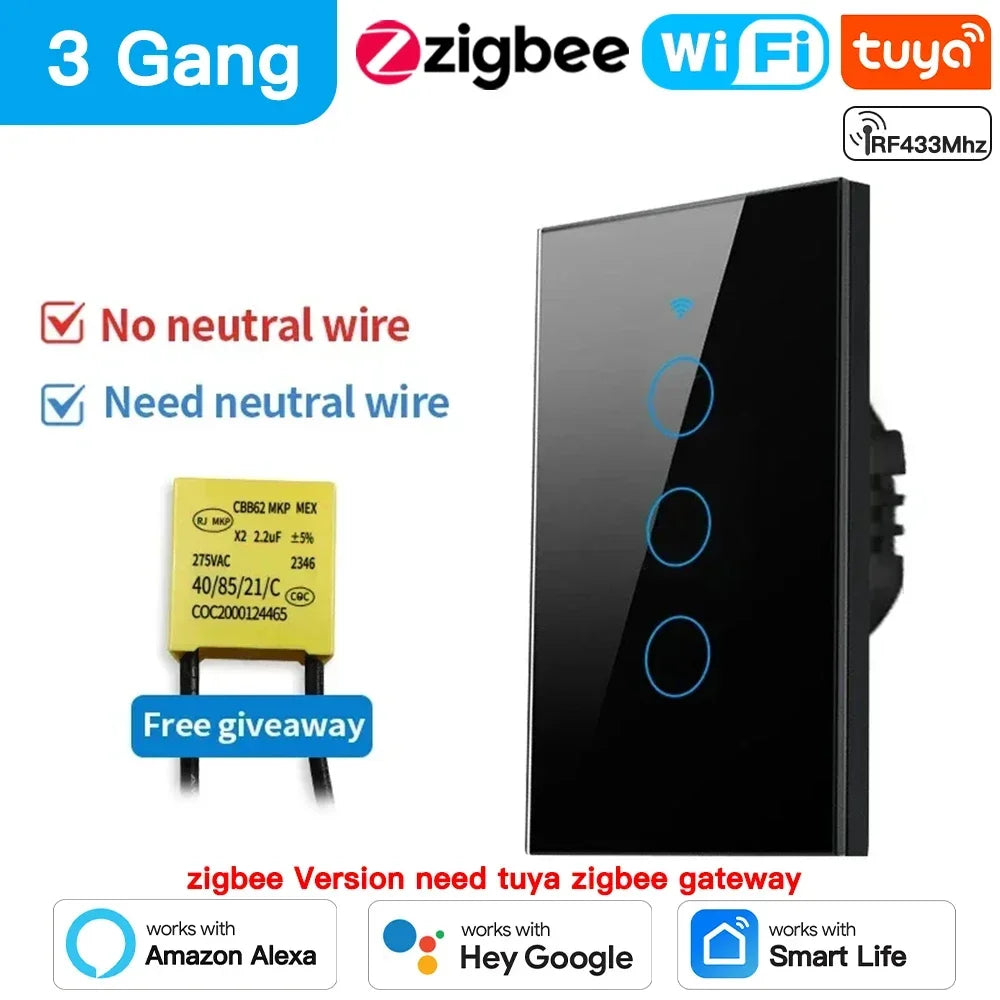 TNCE Tuya WiFi/Zigbee Wall Switch – 1/2/3/4 Gang