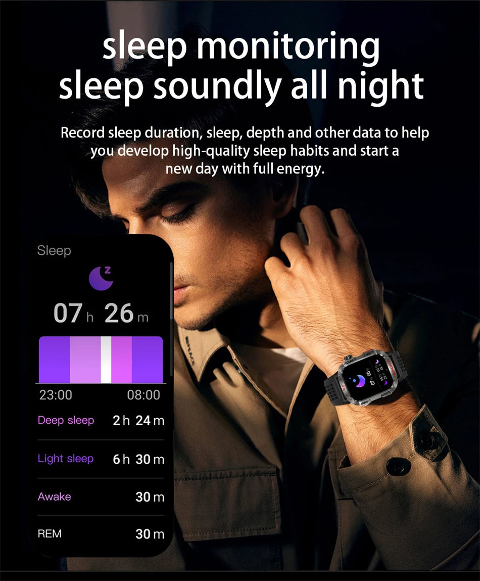 Military GPS Smartwatch for Men – Compass, Flashlight & Bluetooth Call