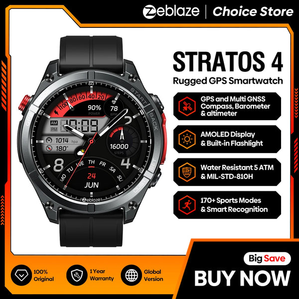 Zeblaze Stratos 4 – 2025 GPS Smartwatch 1.43" AMOLED