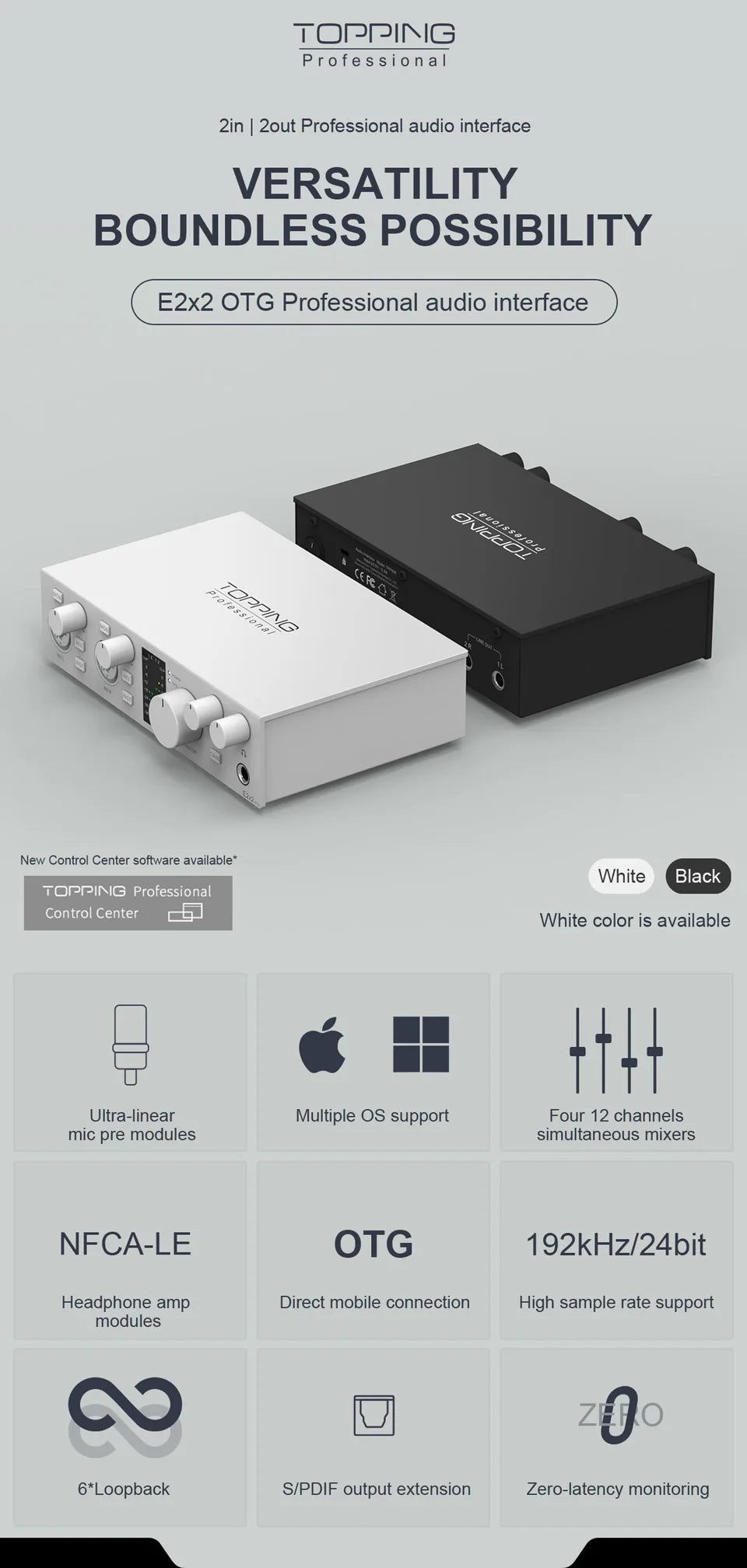 TOPPING E2x2 OTG – 2-in/2-out Audio Interface