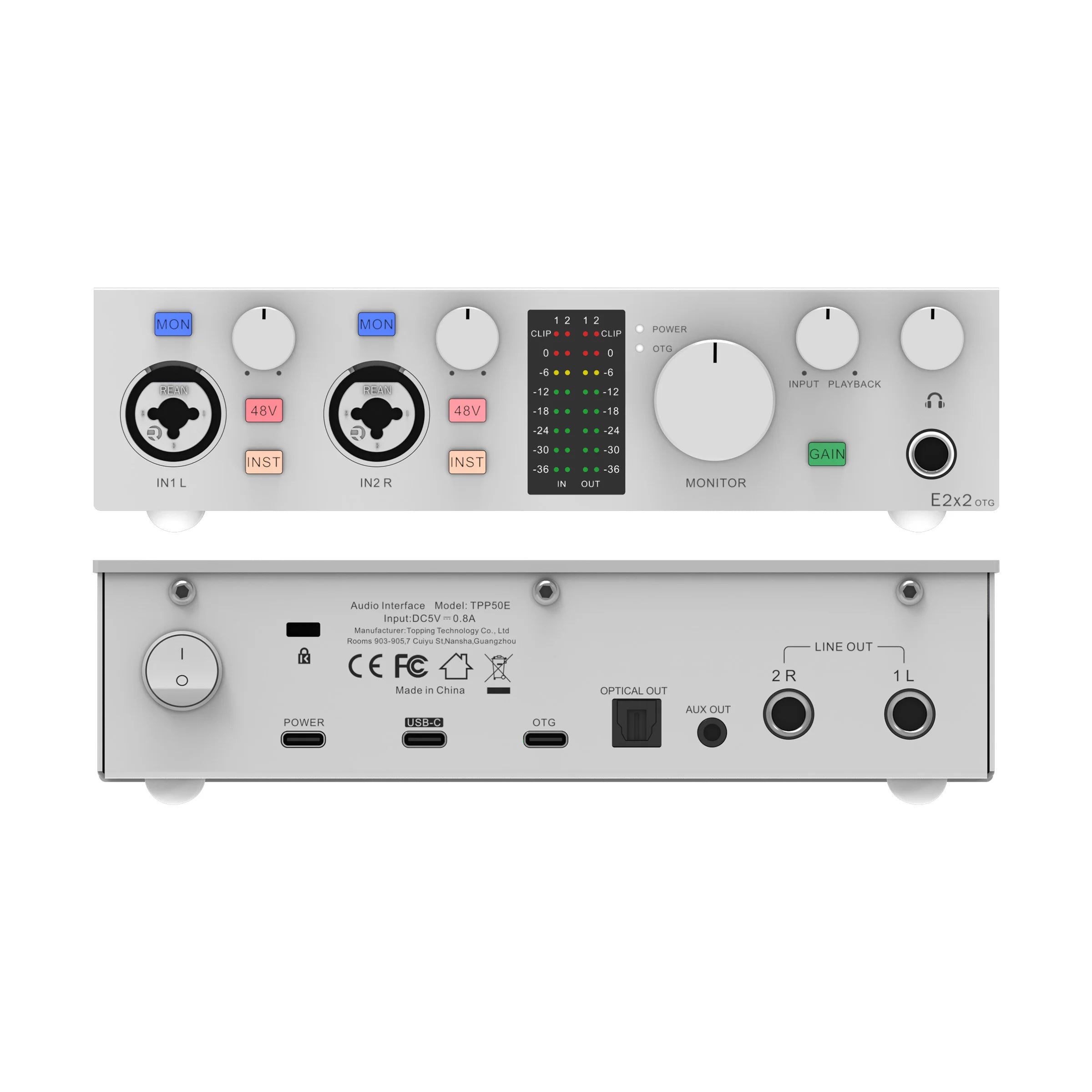 TOPPING E2x2 OTG – 2-in/2-out Audio Interface