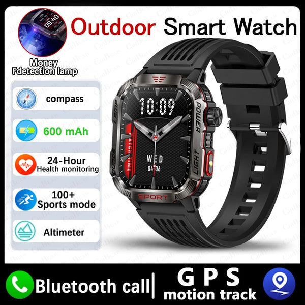 Military GPS Smartwatch for Men – Compass, Flashlight & Bluetooth Call