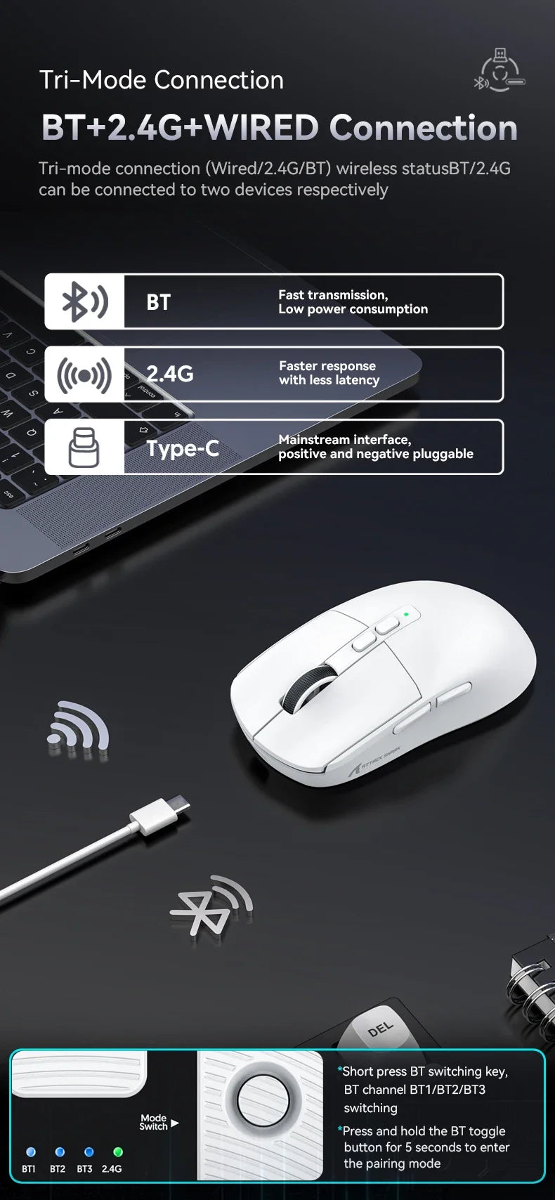 Attack Shark X6 Bluetooth Gaming Mouse – PAW3395 & Tri-Mode
