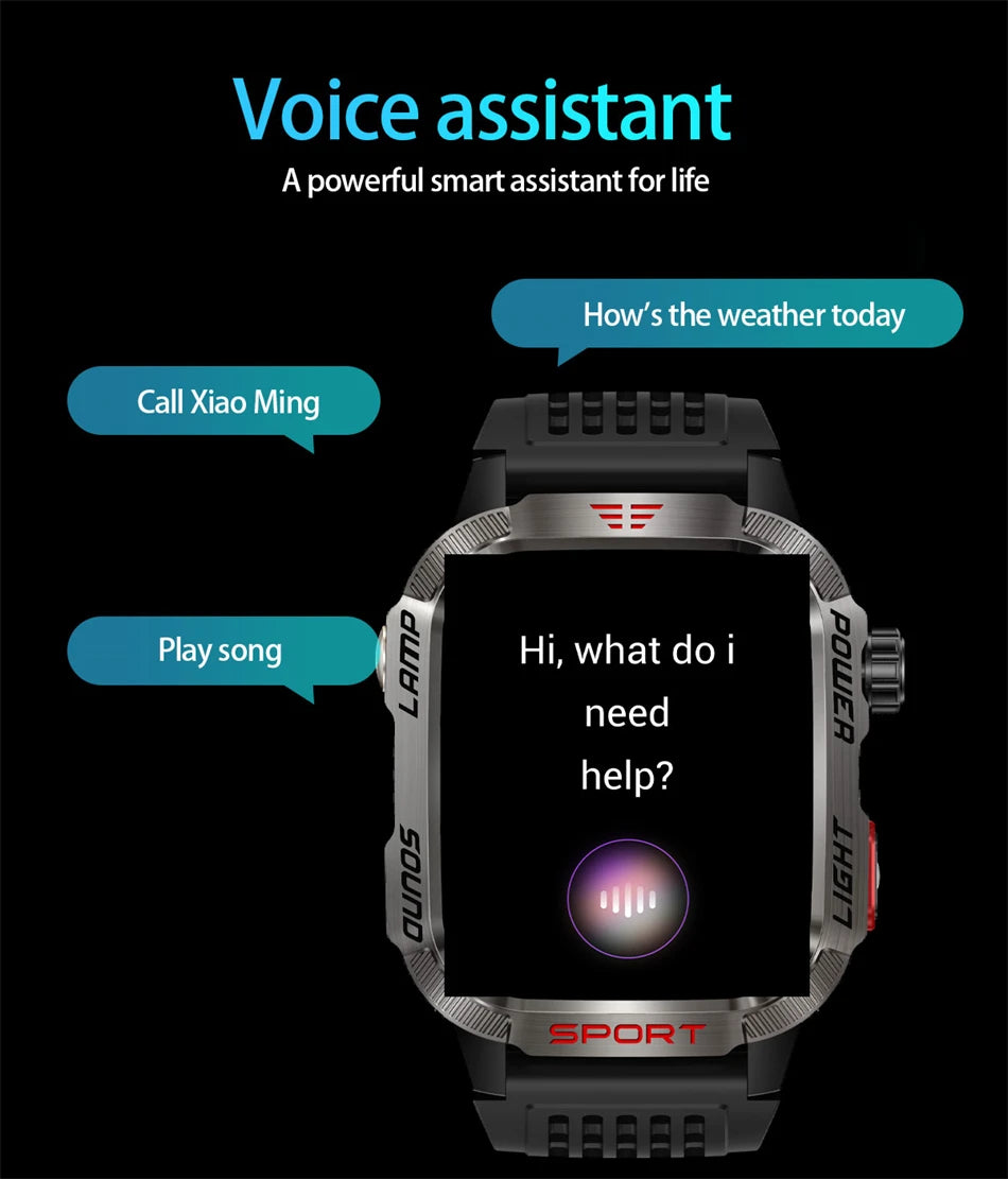 Military GPS Smartwatch for Men – Compass, Flashlight & Bluetooth Call