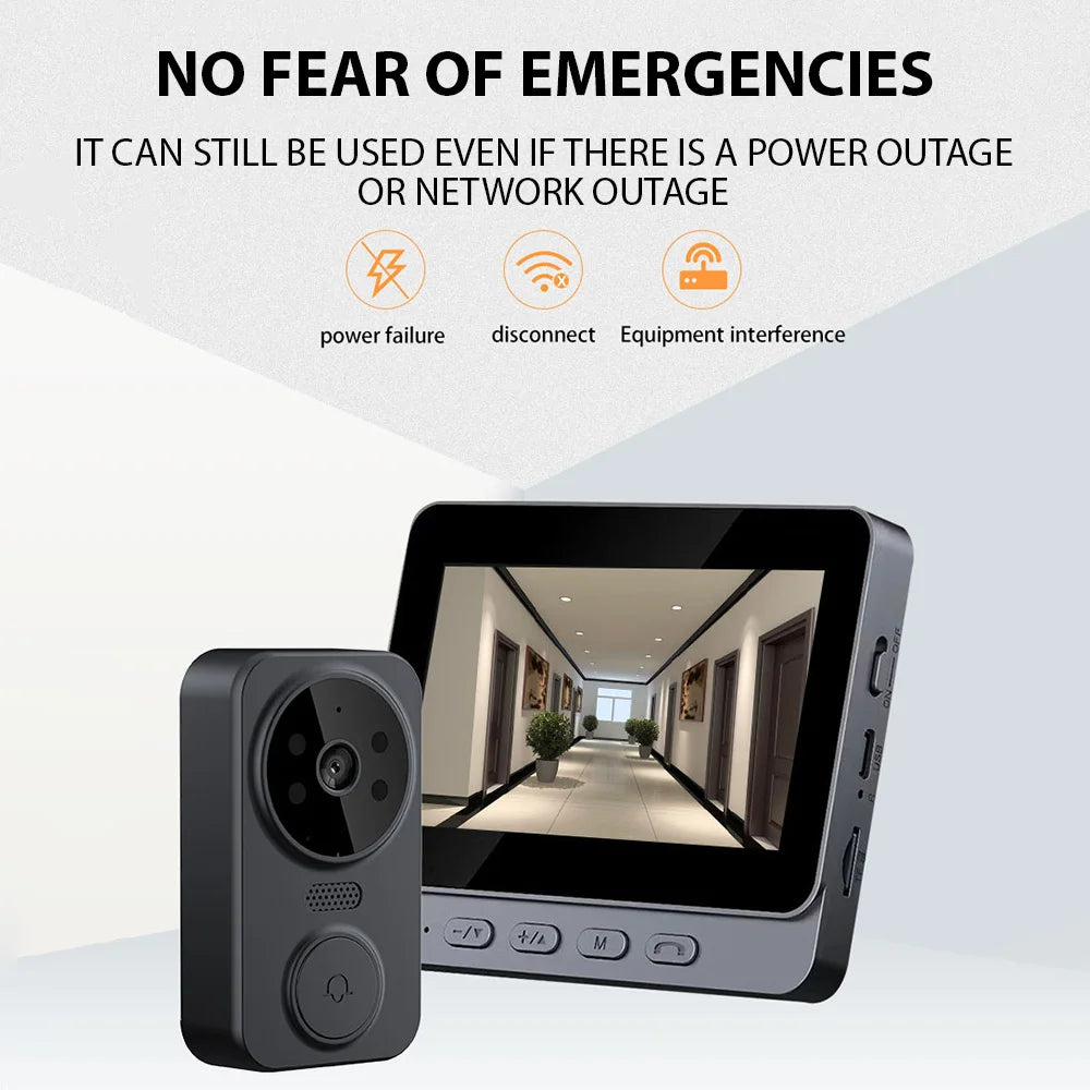 Wireless Video Doorbell with 4.3" HD Screen & WiFi Intercom