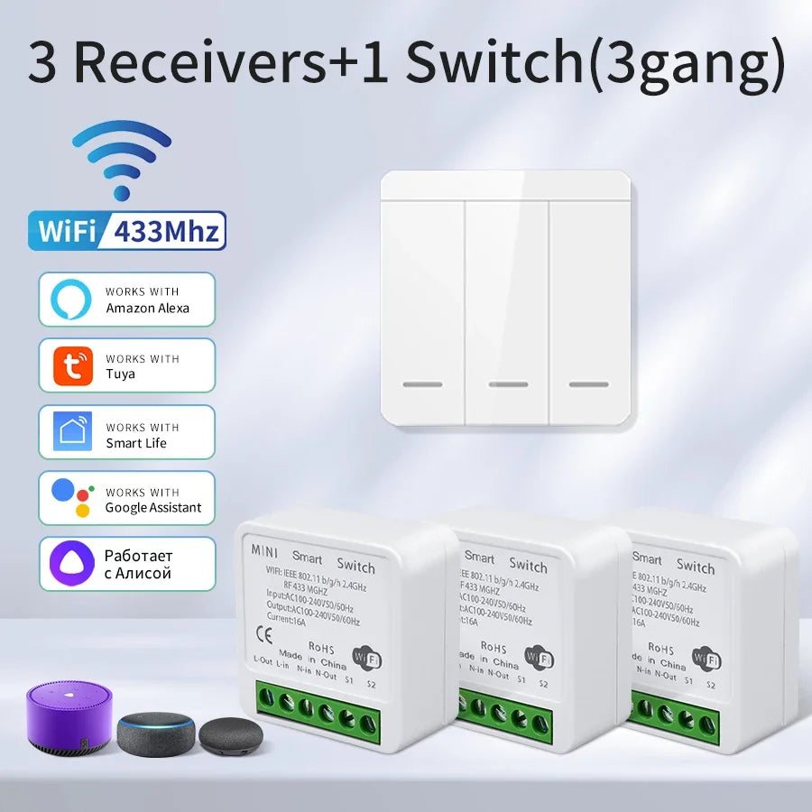 WiFi Smart Switch – Tuya LED Control, Voice & RF Remote