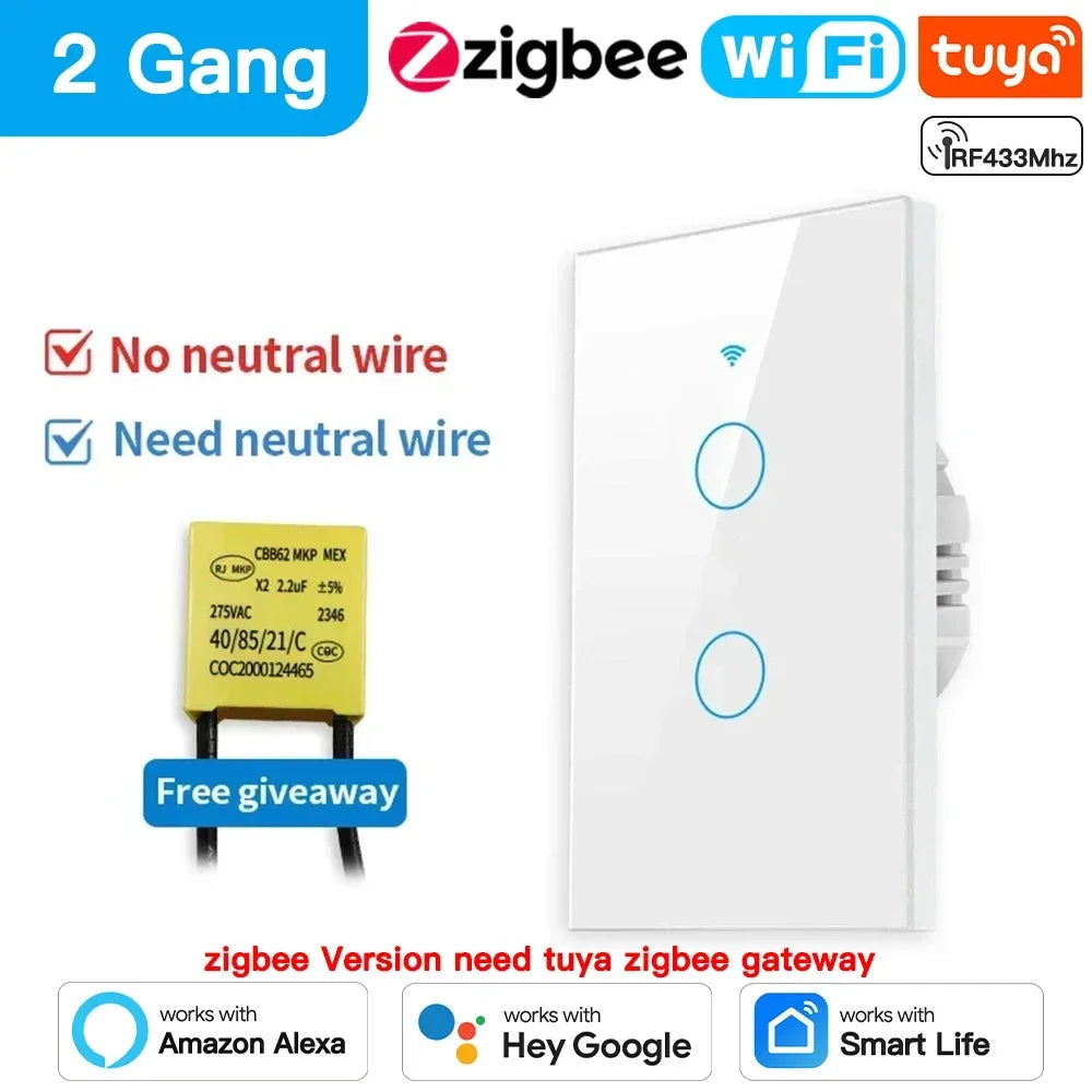 TNCE Tuya WiFi/Zigbee Wall Switch – 1/2/3/4 Gang