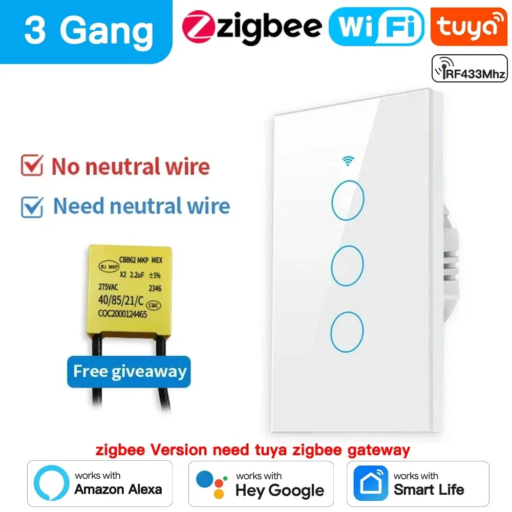 TNCE Tuya WiFi/Zigbee Wall Switch – 1/2/3/4 Gang