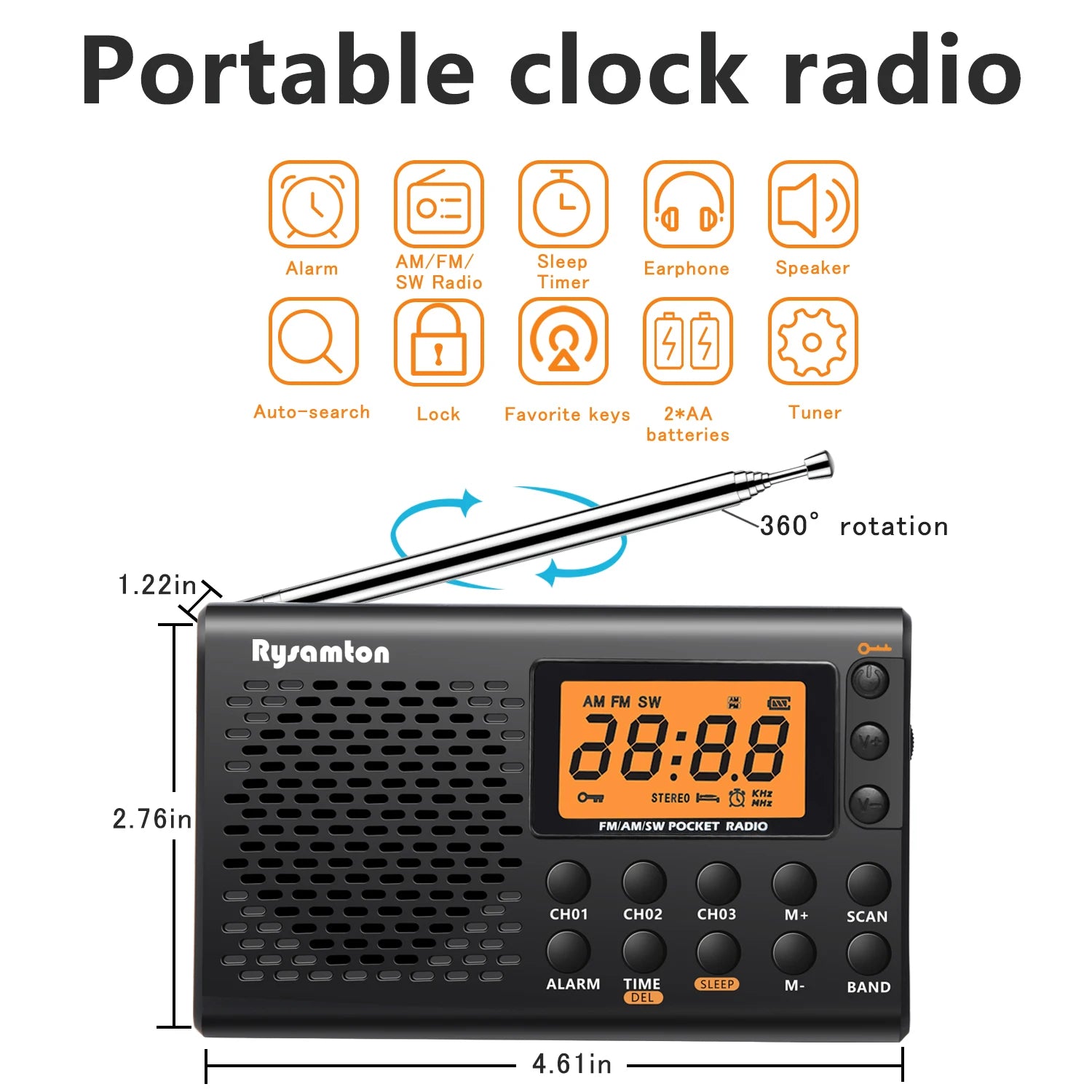 Rysamton Portable AM/FM Shortwave Radio – Digital Display