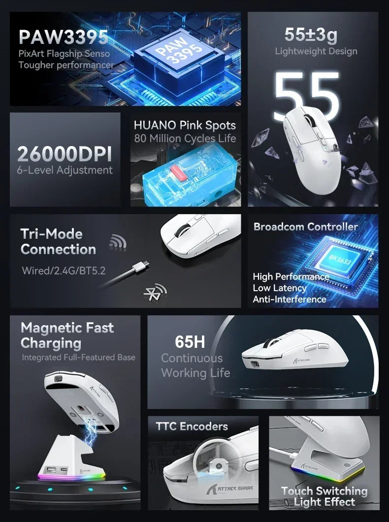 Attack Shark X6 Bluetooth Gaming Mouse – PAW3395 & Tri-Mode