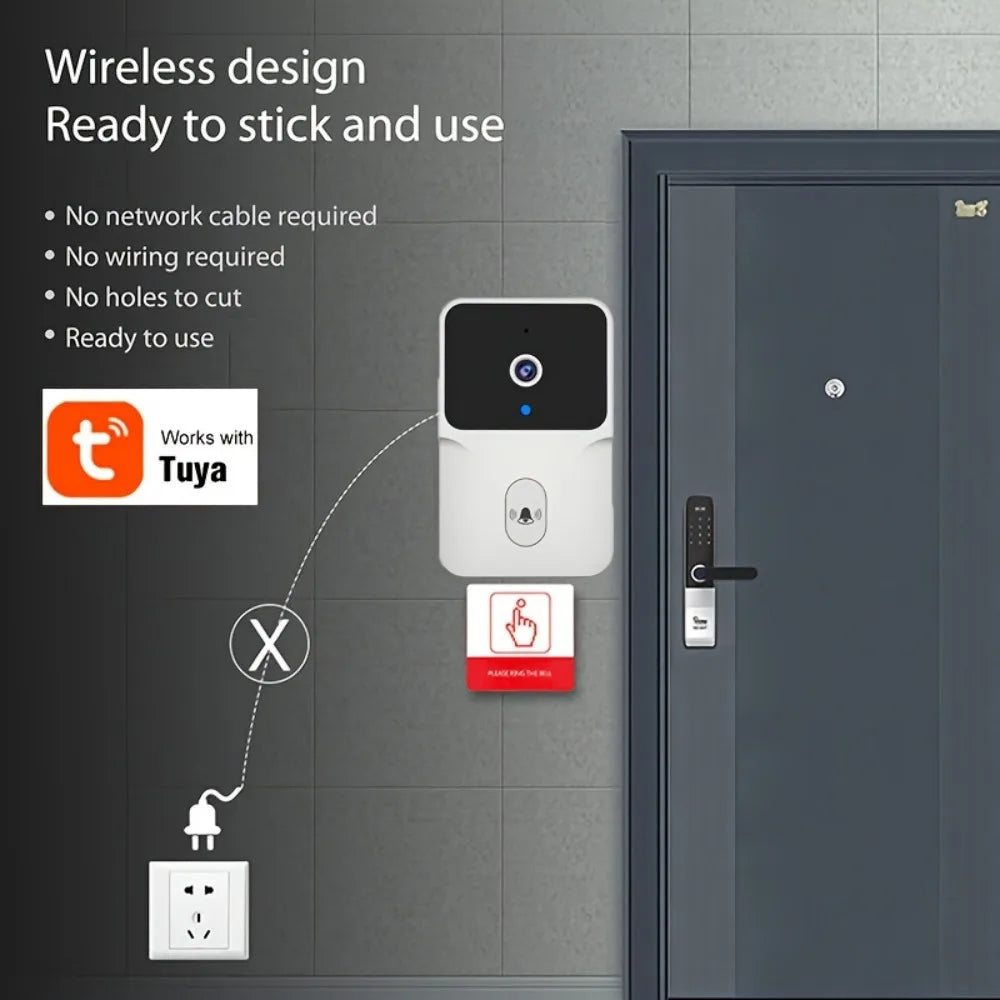 Tuya Wireless Smart Video Doorbell – WiFi Camera with 2-Way Audio & Night Vision