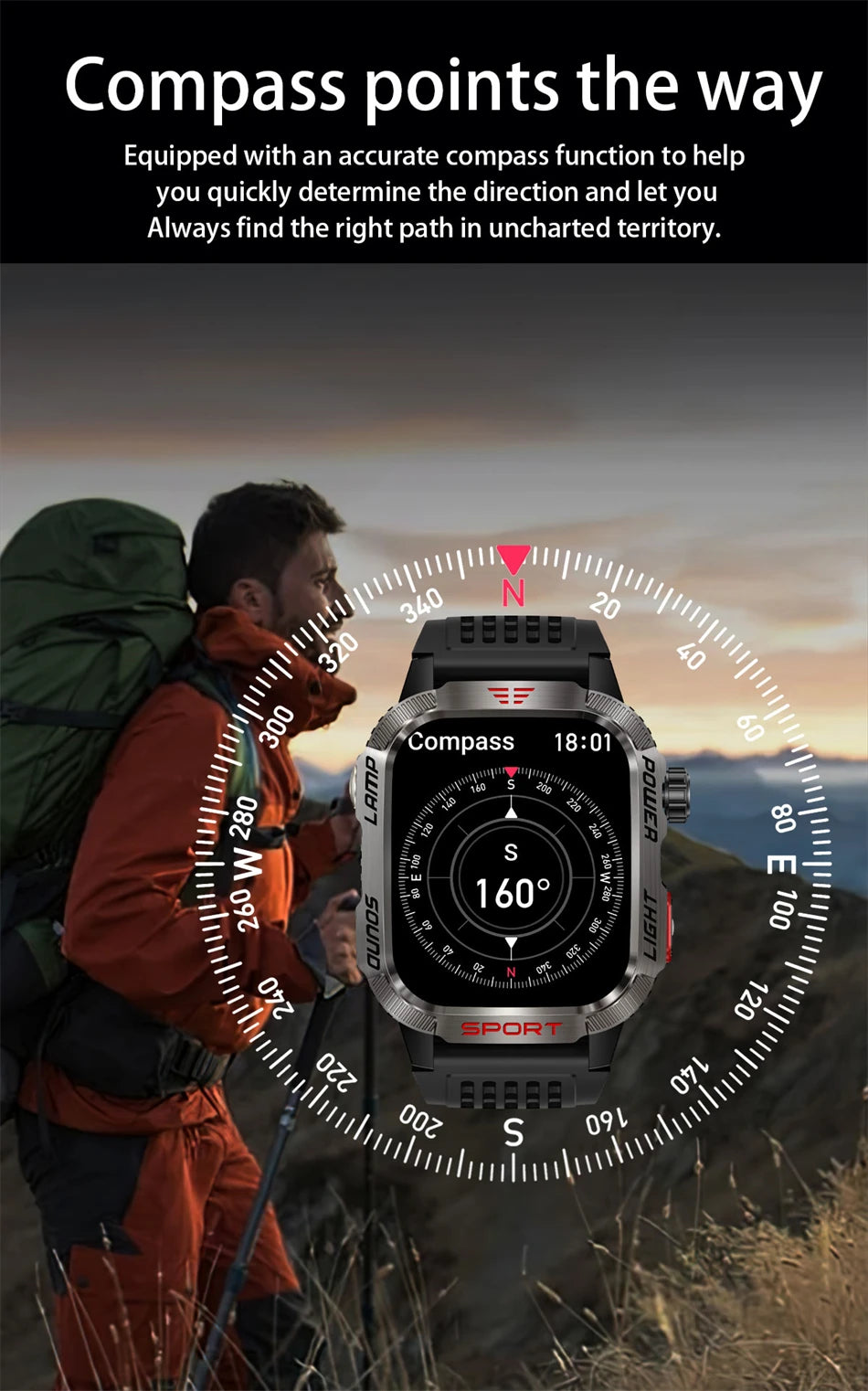 Military GPS Smartwatch for Men – Compass, Flashlight & Bluetooth Call