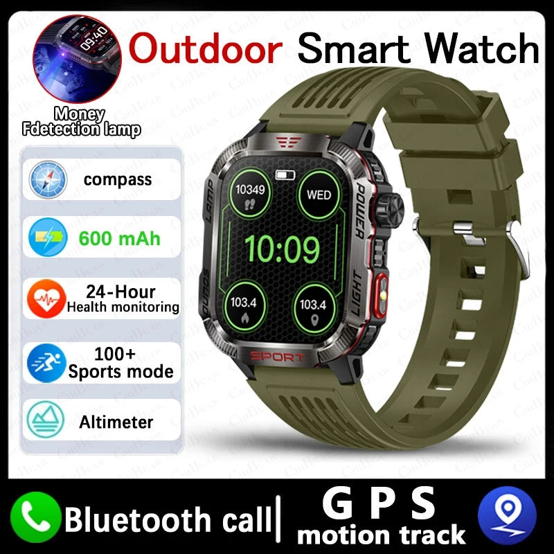 Military GPS Smartwatch for Men – Compass, Flashlight & Bluetooth Call