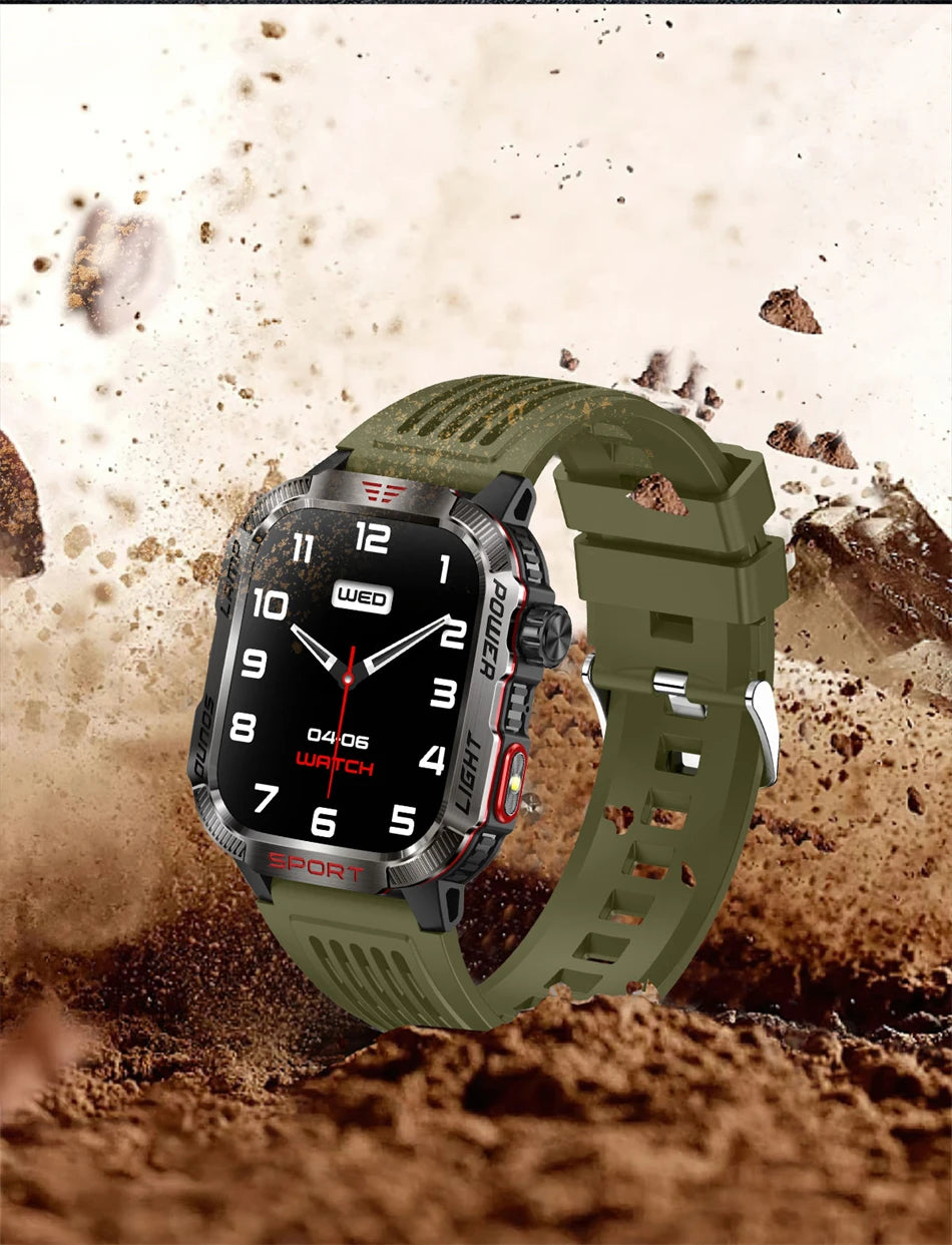 Military GPS Smartwatch for Men – Compass, Flashlight & Bluetooth Call