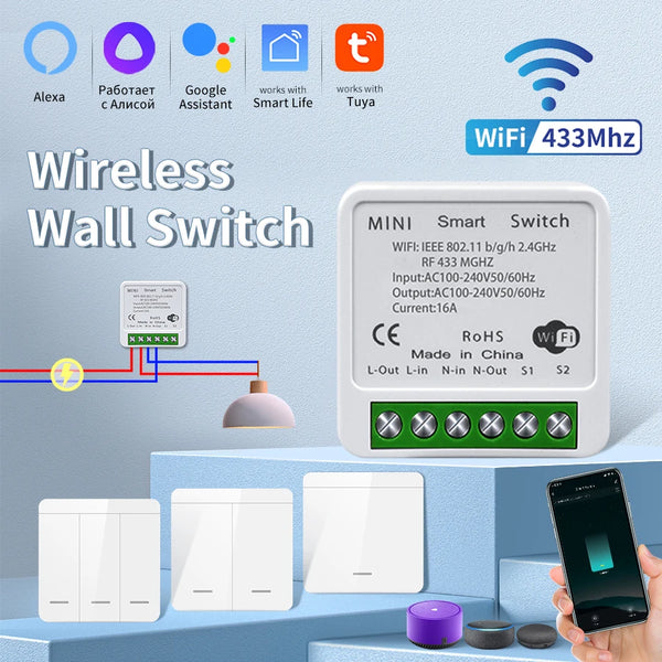WiFi Smart Switch – Tuya LED Control, Voice & RF Remote