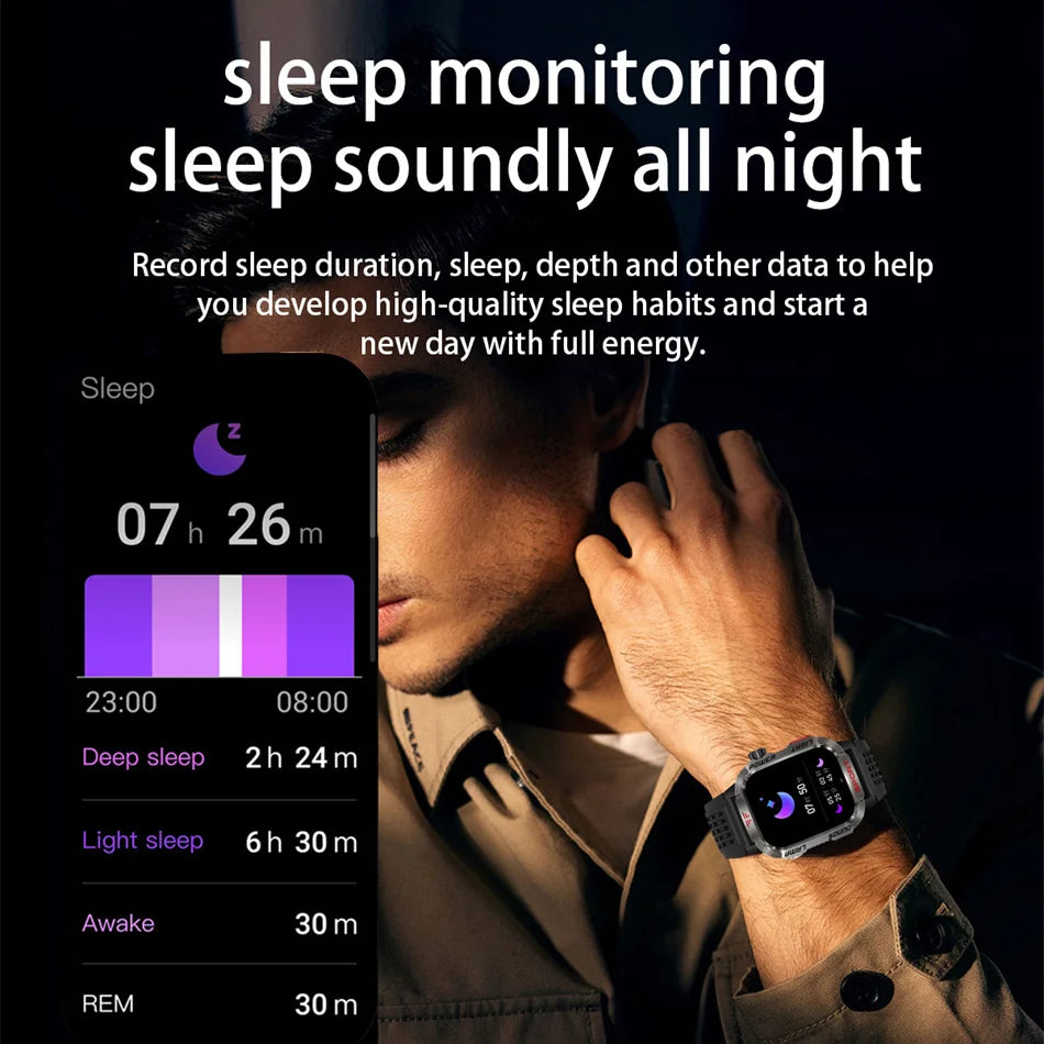 Military GPS Smartwatch for Men – Compass, Flashlight & Bluetooth Call