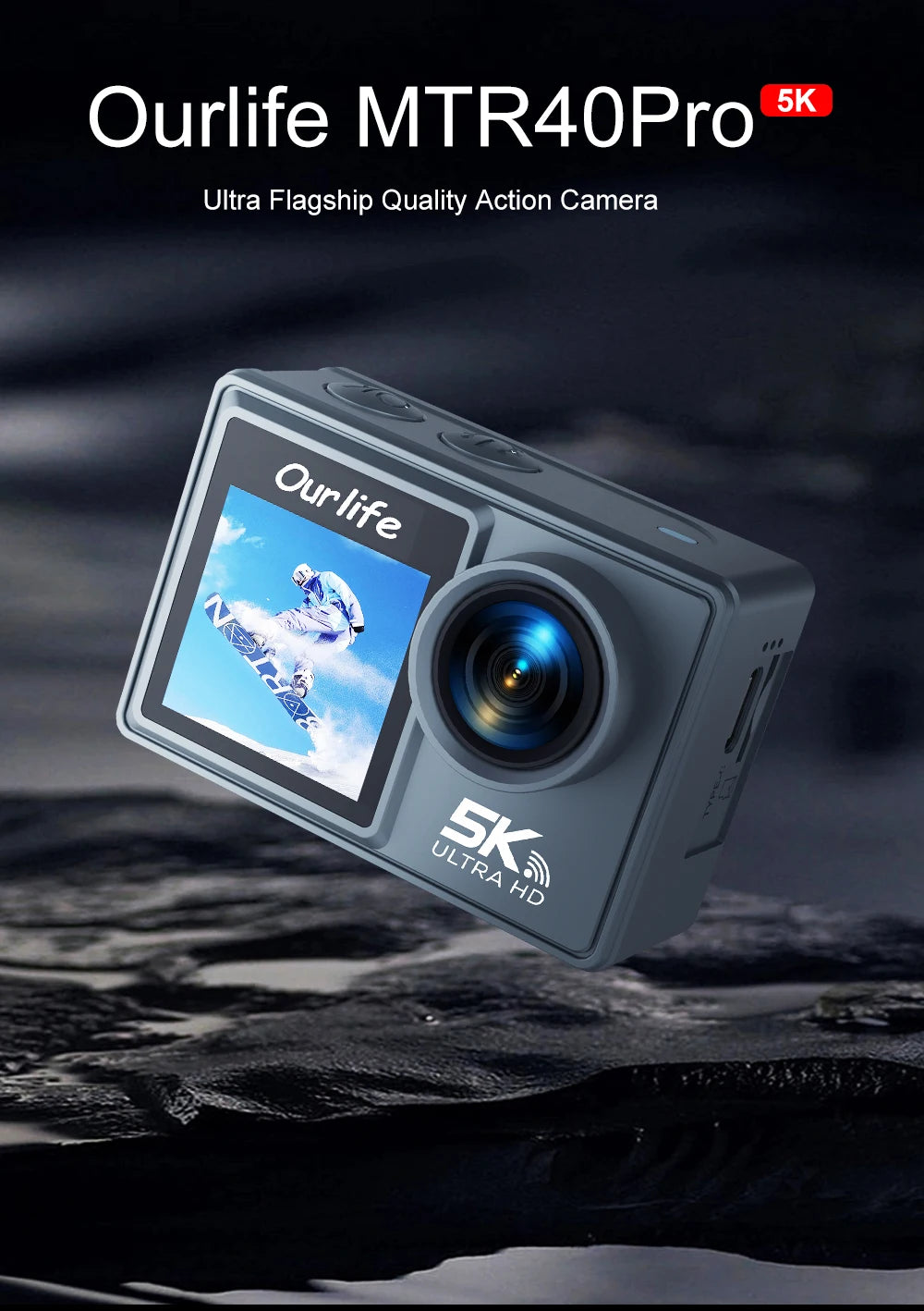 Ourlife MTR40 5K Action Camera – 2" Touchscreen, 170° Waterproof