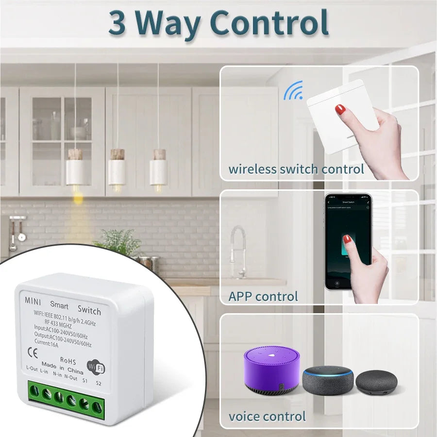 WiFi Smart Switch – Tuya LED Control, Voice & RF Remote