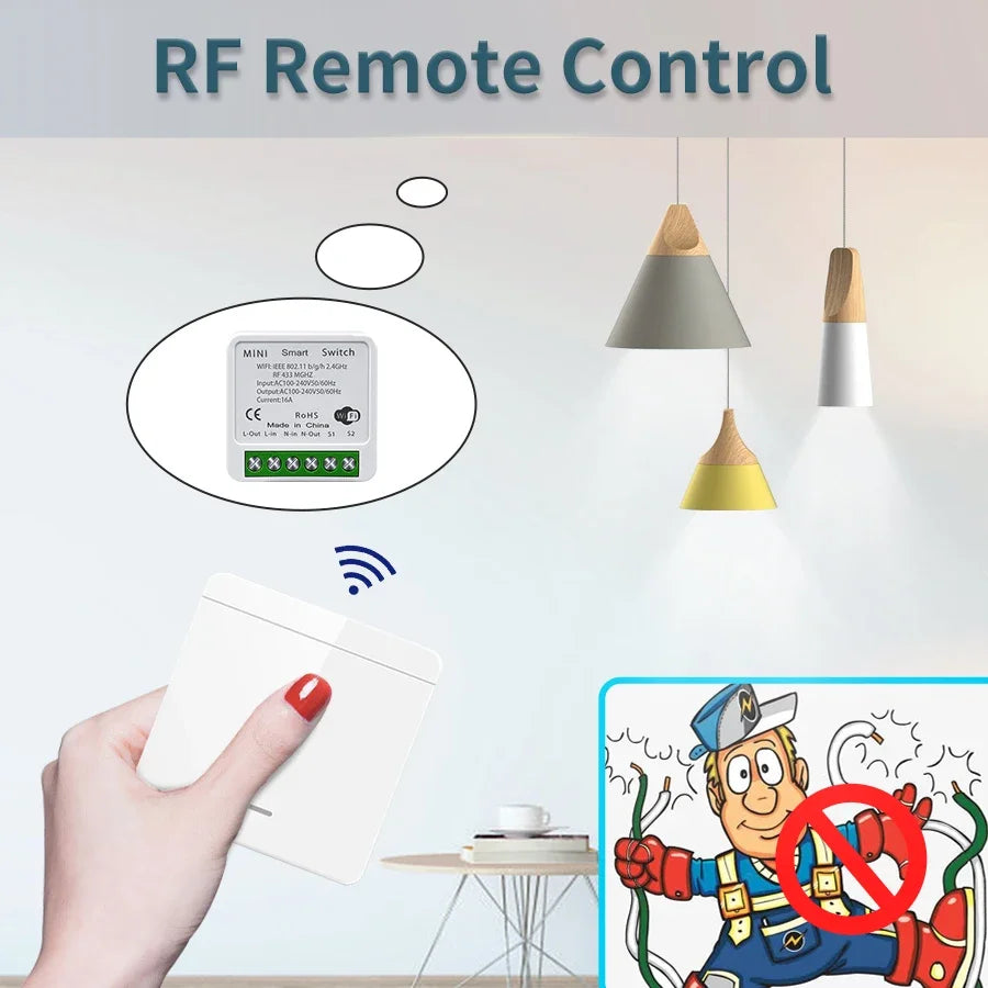 WiFi Smart Switch – Tuya LED Control, Voice & RF Remote