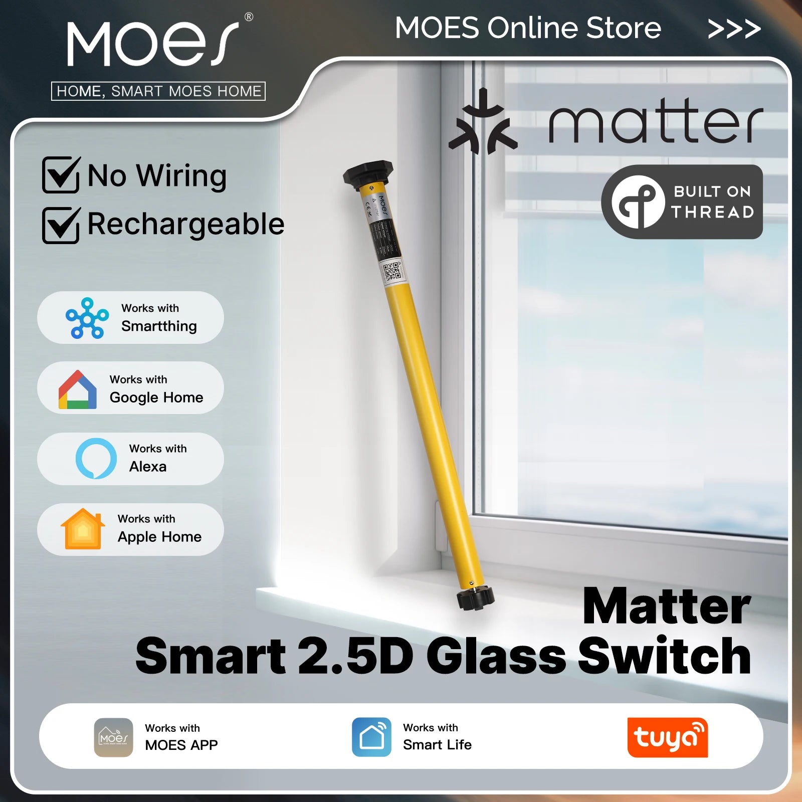 MOES Tuya Matter Smart Roller Blind Motor – 38mm Tube