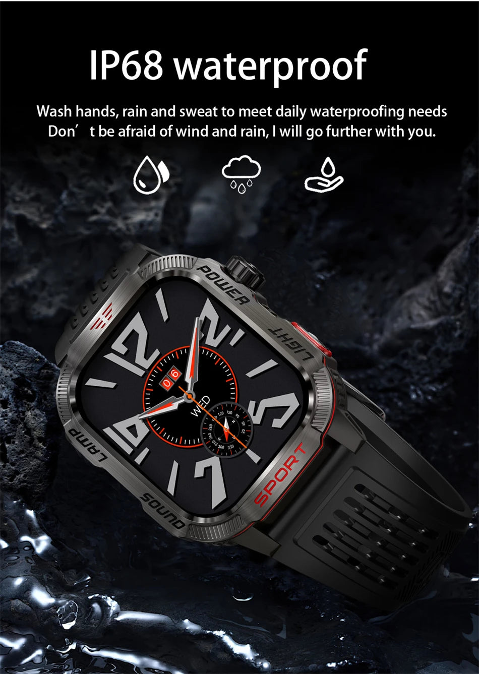 Military GPS Smartwatch for Men – Compass, Flashlight & Bluetooth Call