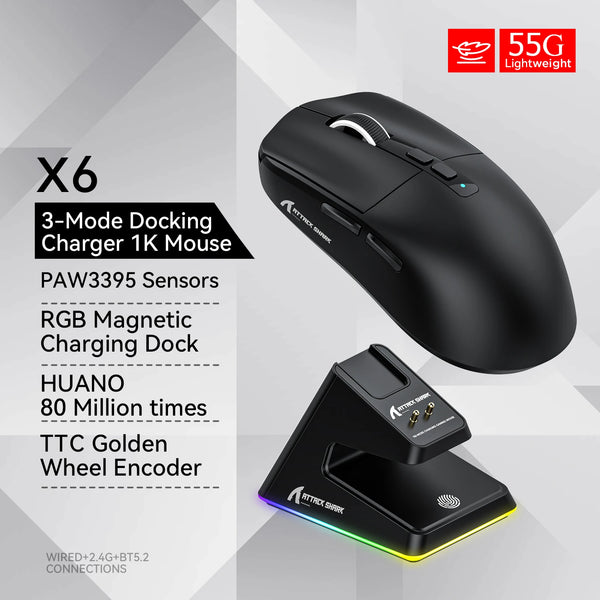 Attack Shark X6 Bluetooth Gaming Mouse – PAW3395 & Tri-Mode