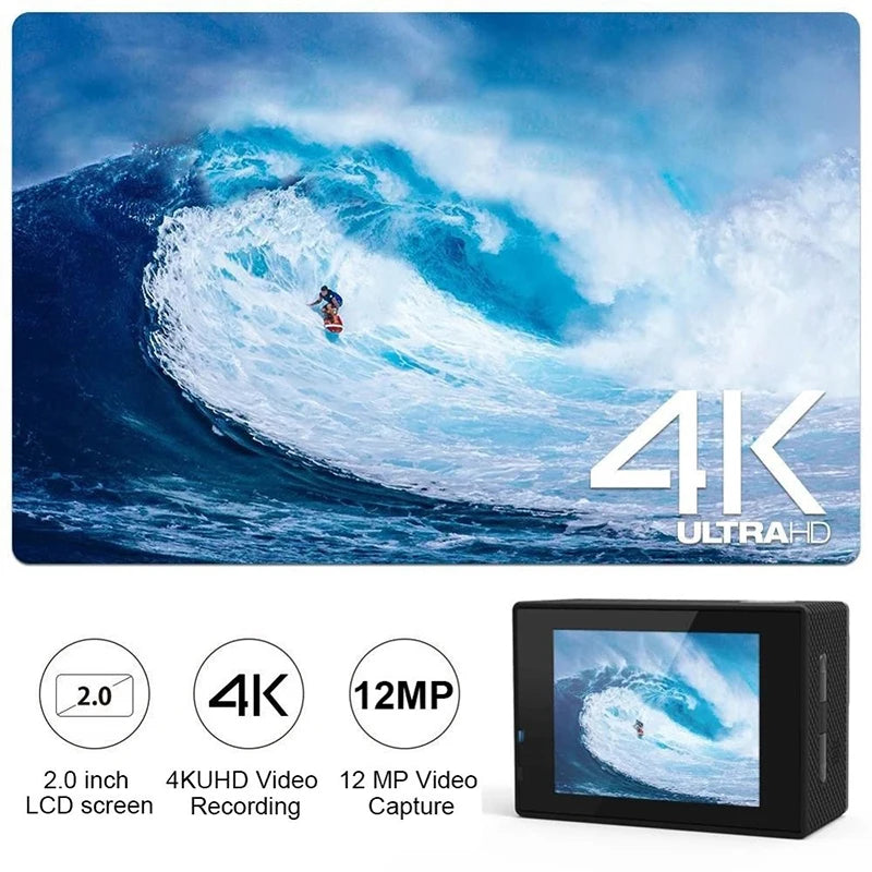 4K Ultra HD Action Camera – 2" Waterproof Helmet Sport Cam