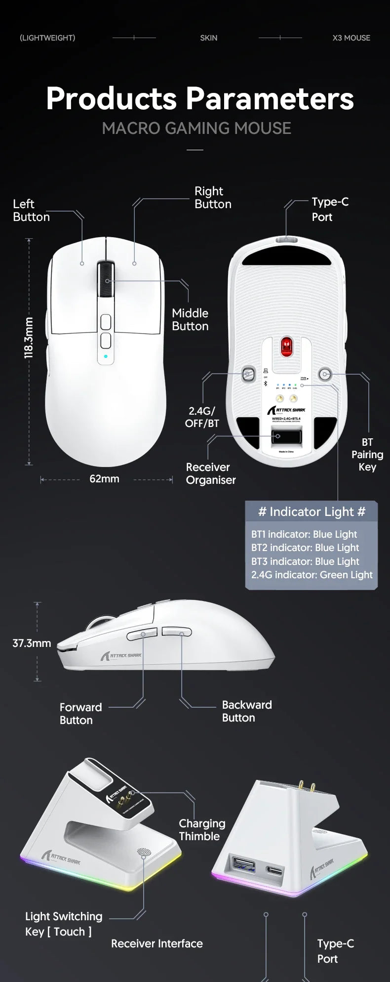 Attack Shark X6 Bluetooth Gaming Mouse – PAW3395 & Tri-Mode