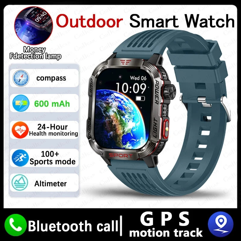 Military GPS Smartwatch for Men – Compass, Flashlight & Bluetooth Call