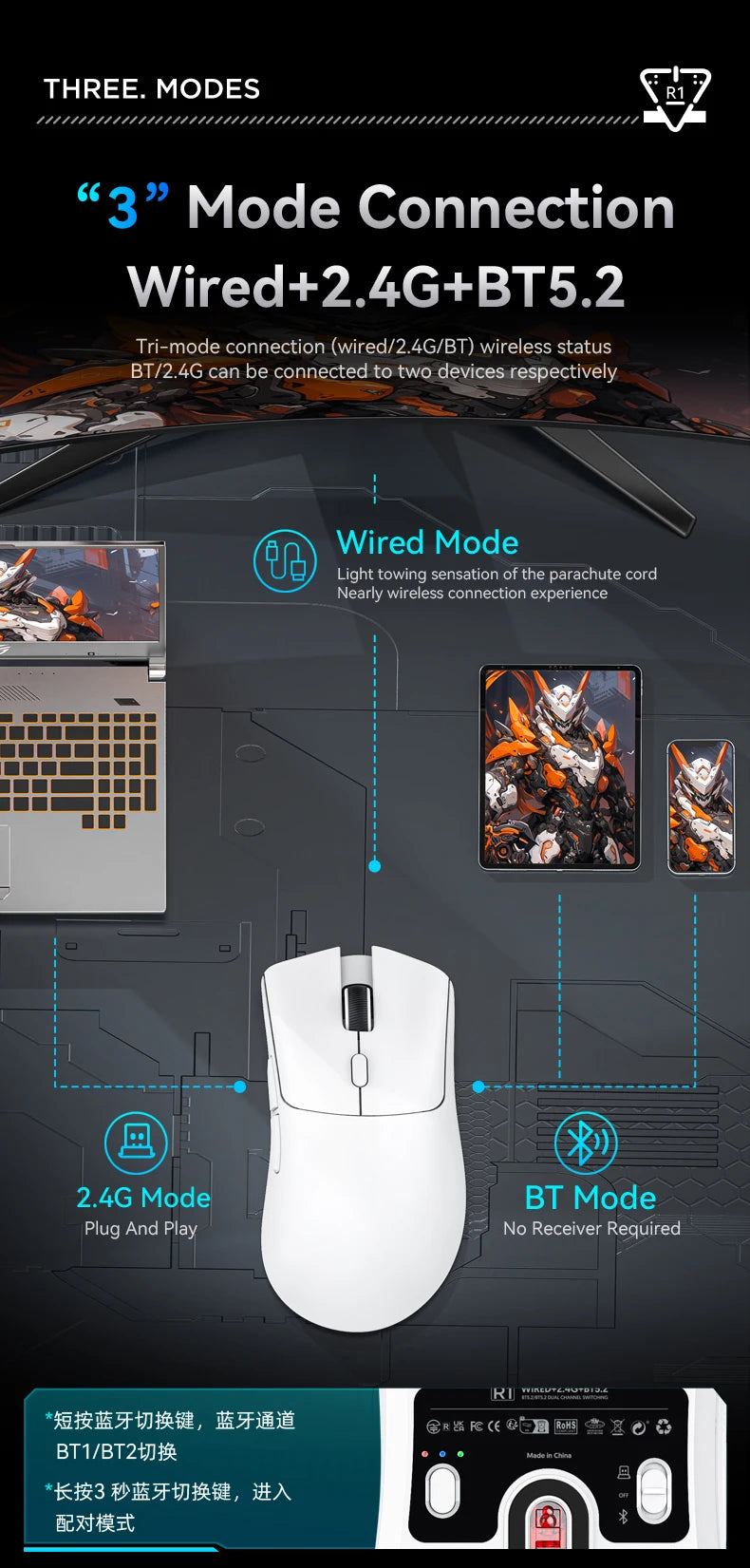 Attack Shark R1 Wireless Gaming Mouse – PAW3311 Sensor & Tri-Mode
