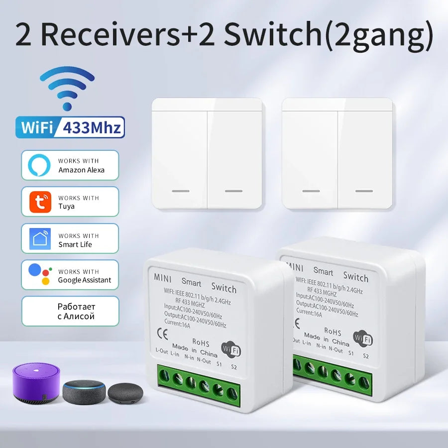 WiFi Smart Switch – Tuya LED Control, Voice & RF Remote