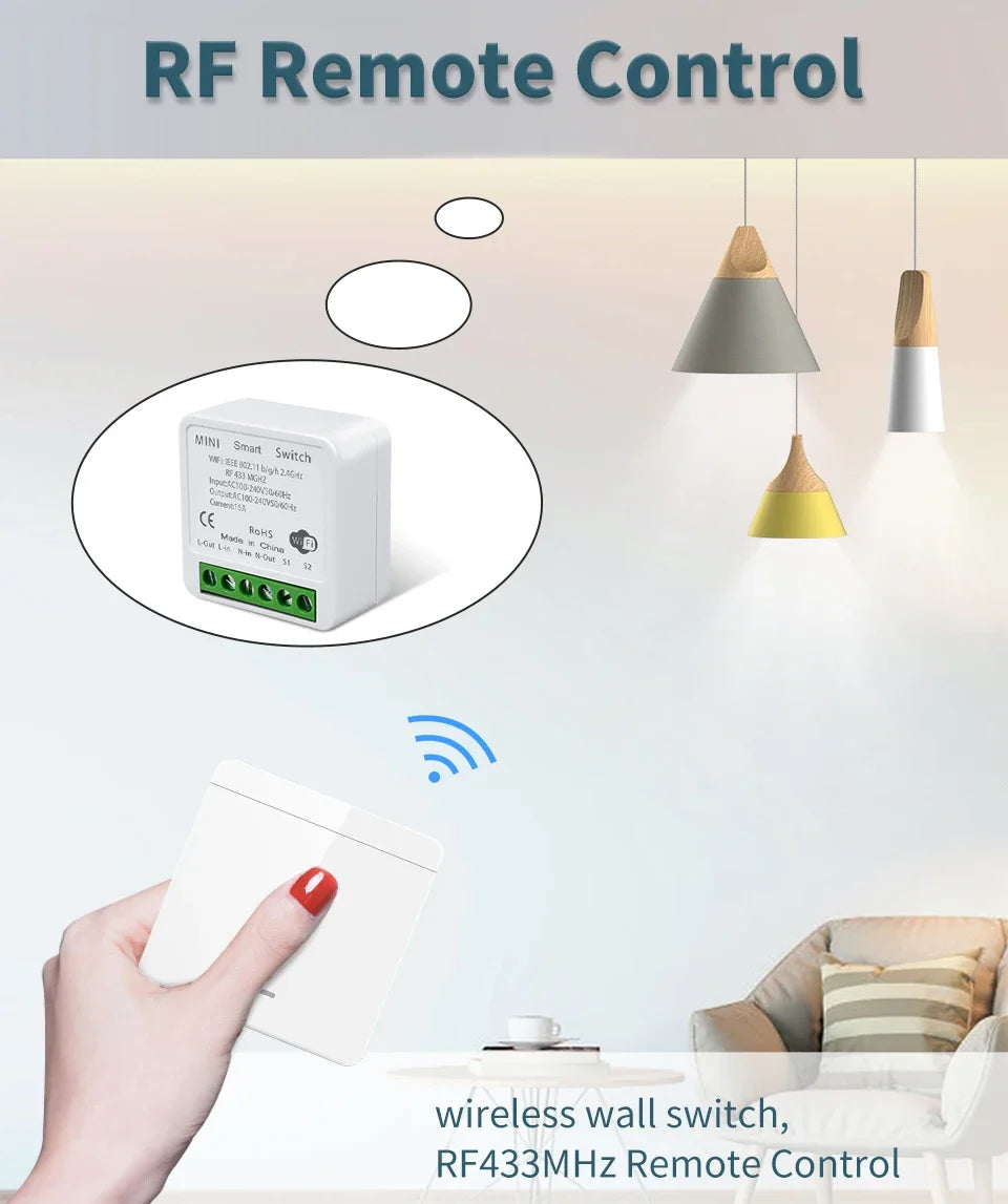 WiFi Smart Switch – Tuya LED Control, Voice & RF Remote