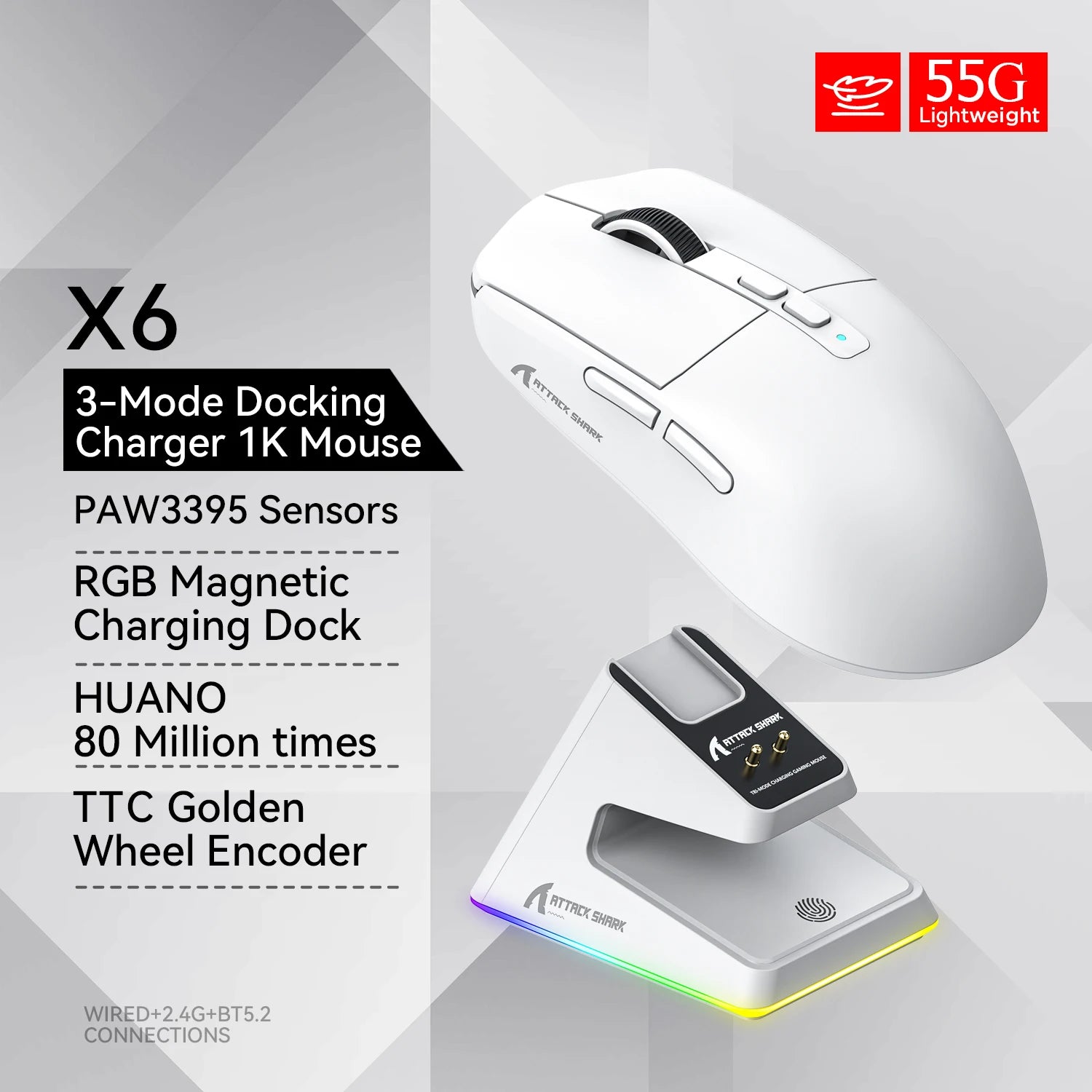 Attack Shark X6 Bluetooth Gaming Mouse – PAW3395 & Tri-Mode