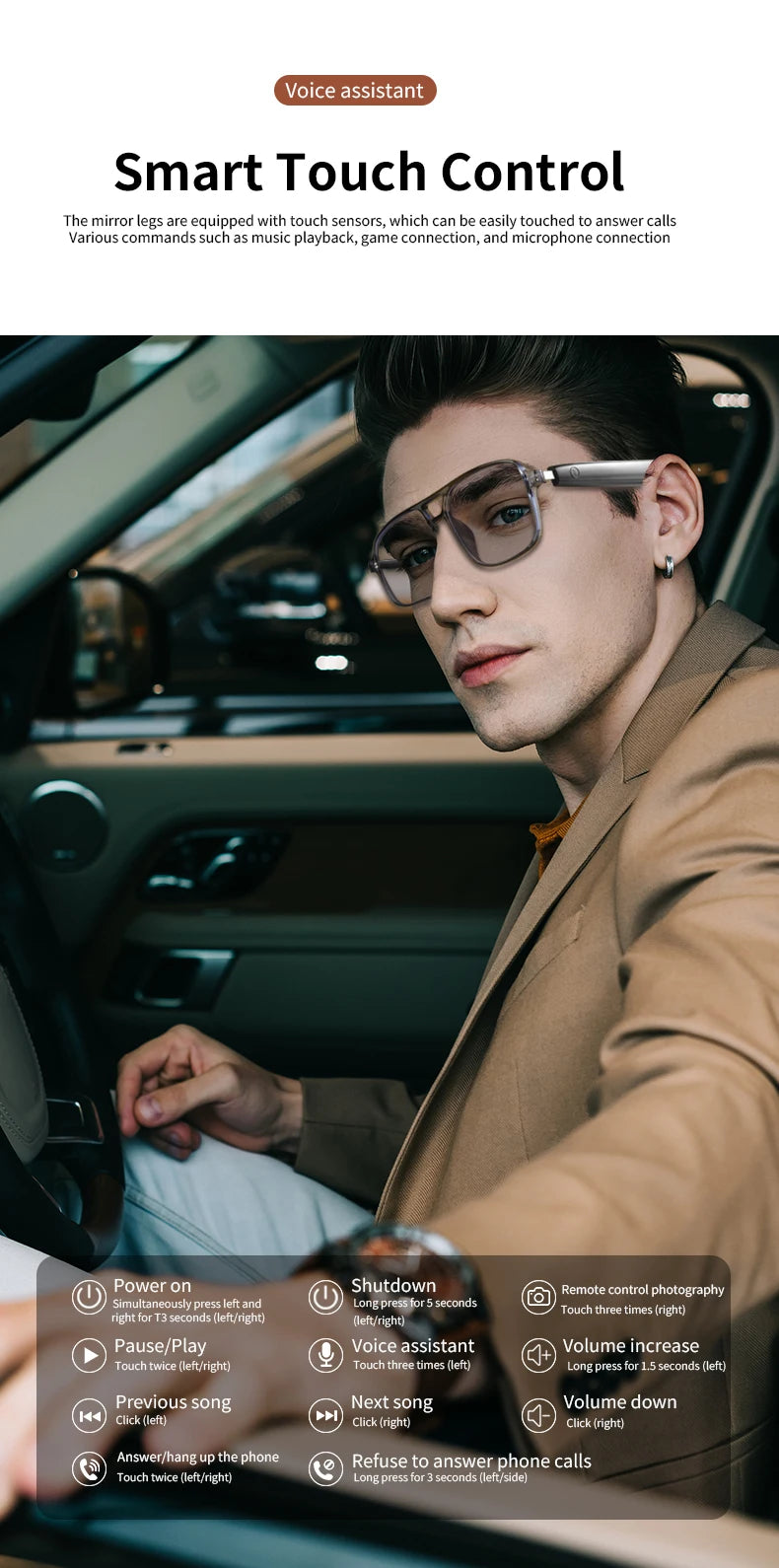 Smart Audio Glasses – Bluetooth, Anti-UV, Color-Changing Lenses