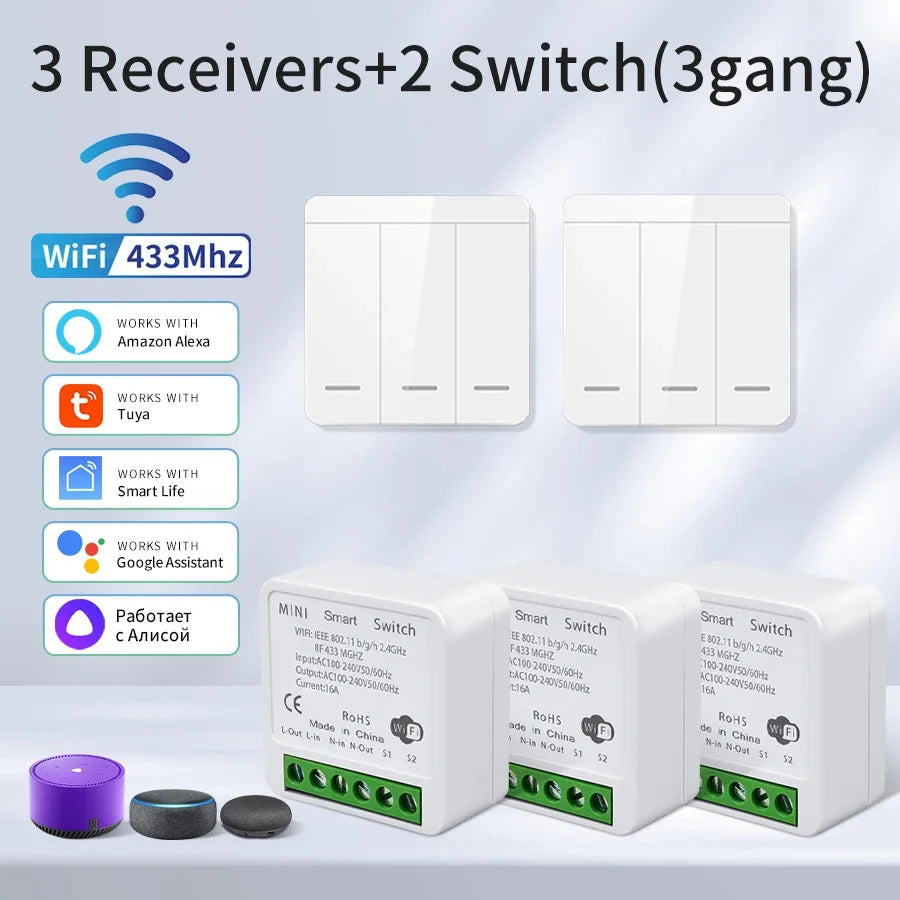 WiFi Smart Switch – Tuya LED Control, Voice & RF Remote