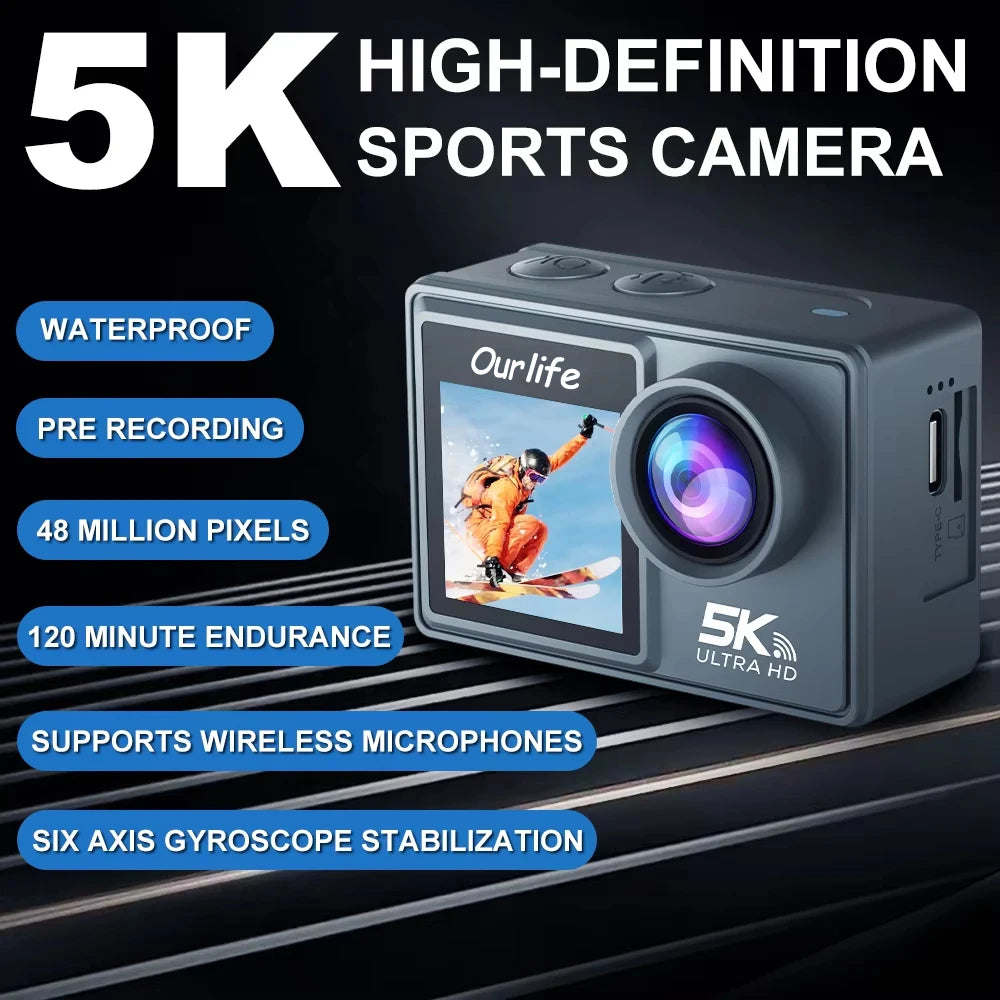Ourlife MTR40 5K Action Camera – 2" Touchscreen, 170° Waterproof